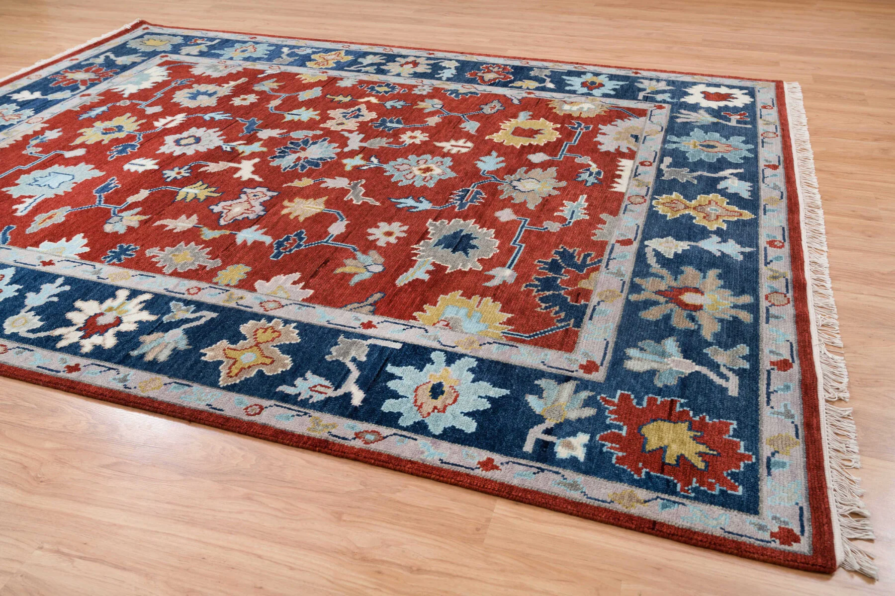 Red Rust Hand-Knotted Oushak Rug – Palmette & Rosette