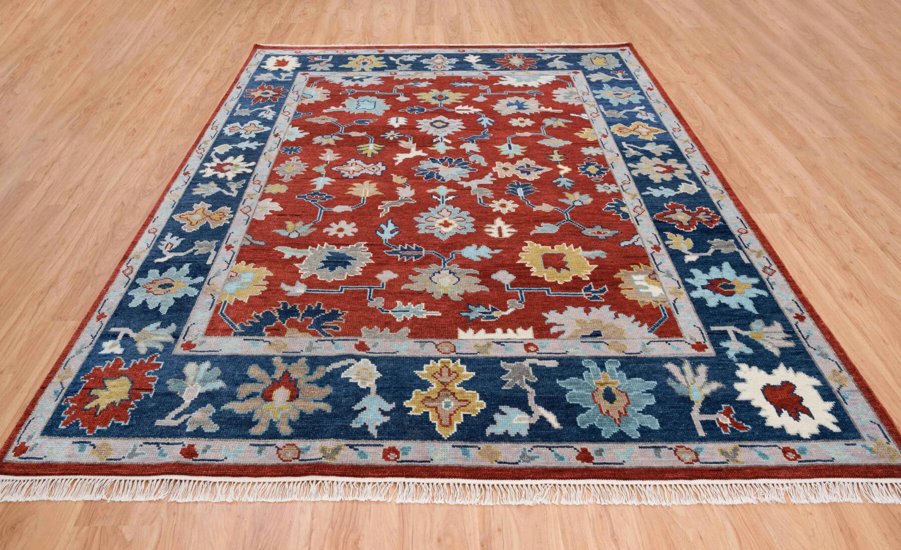 Red Rust Hand-Knotted Oushak Rug – Palmette & Rosette