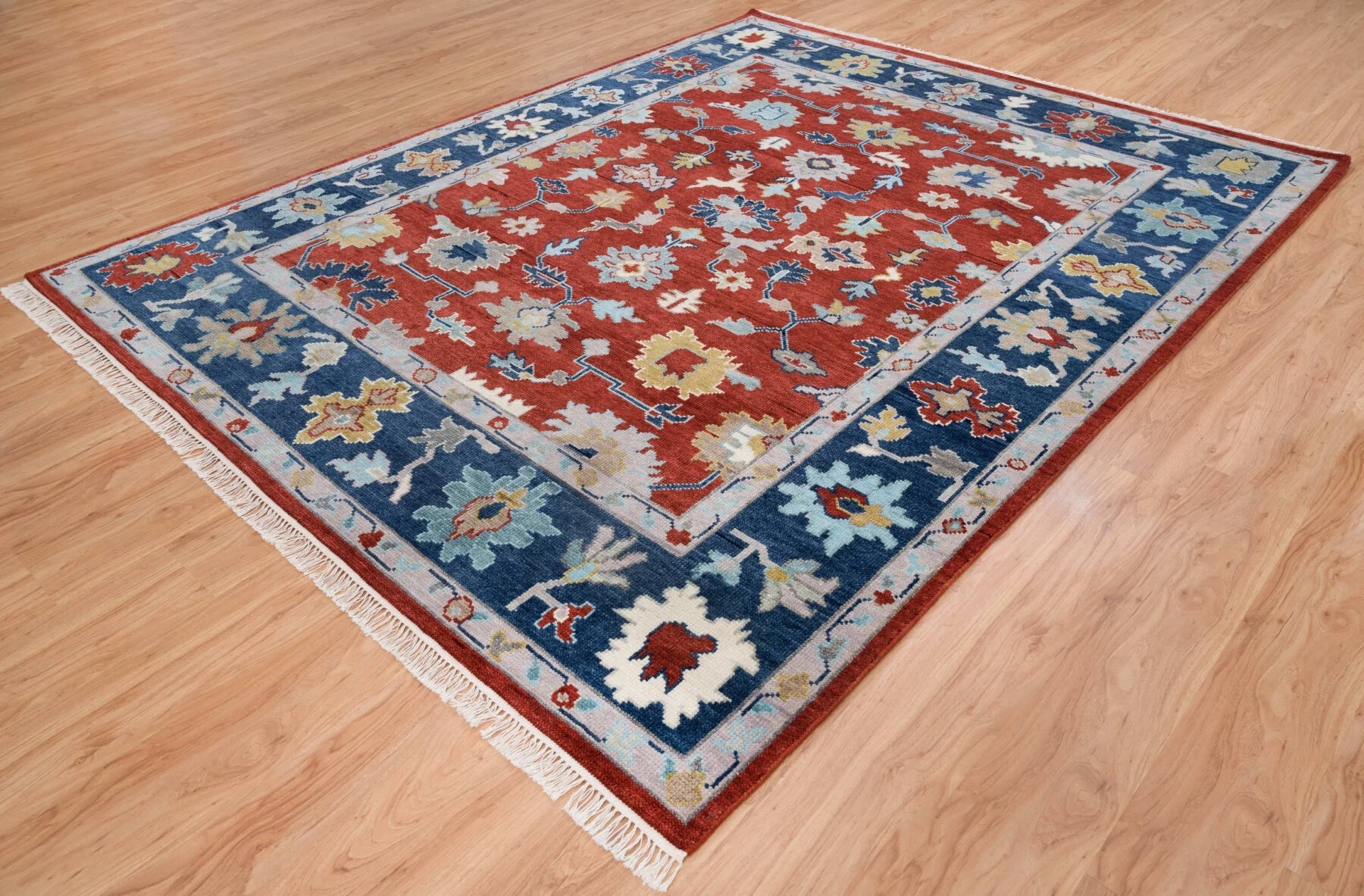 Red Rust Hand-Knotted Oushak Rug – Palmette & Rosette
