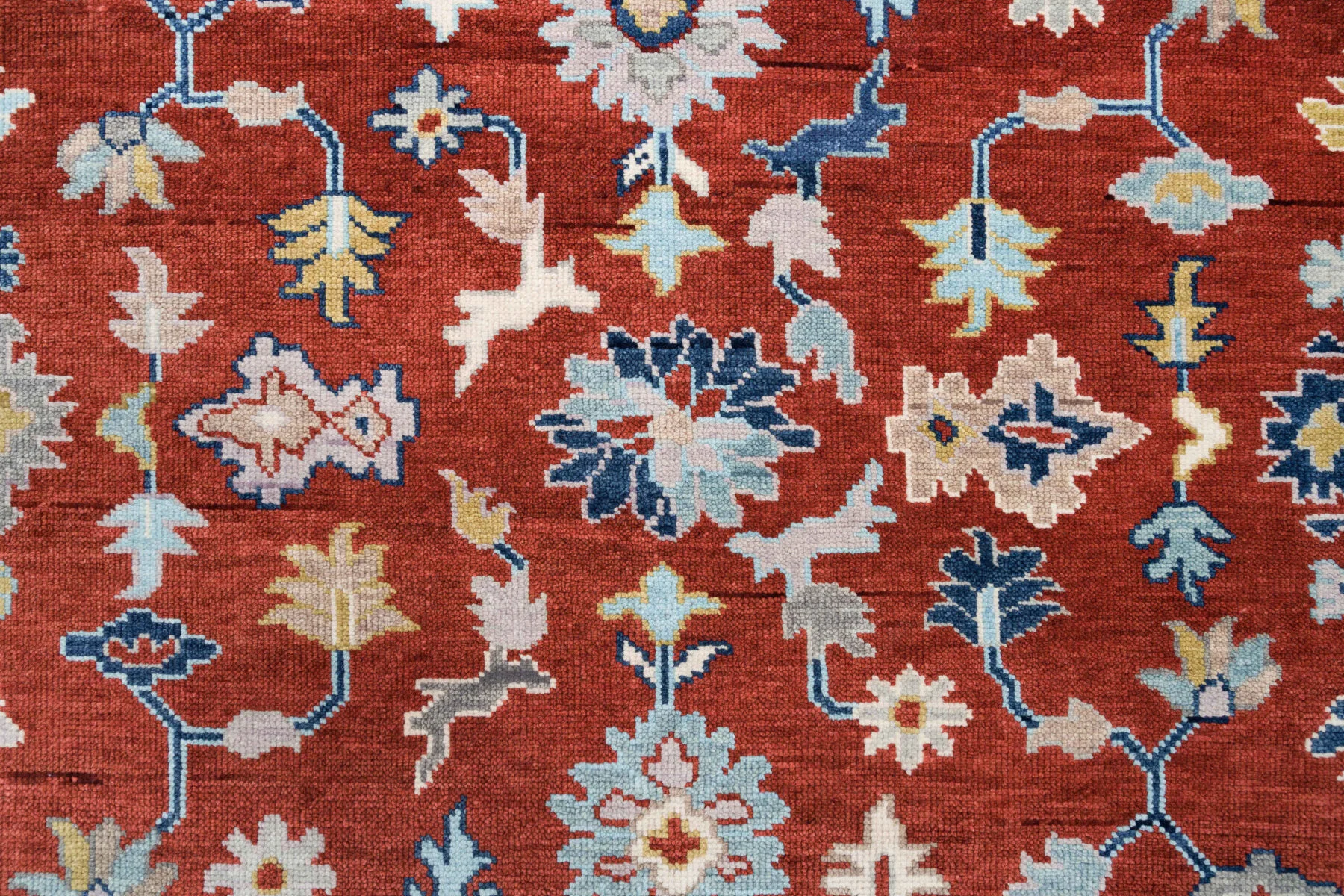 Red Rust Hand-Knotted Oushak Rug – Palmette & Rosette