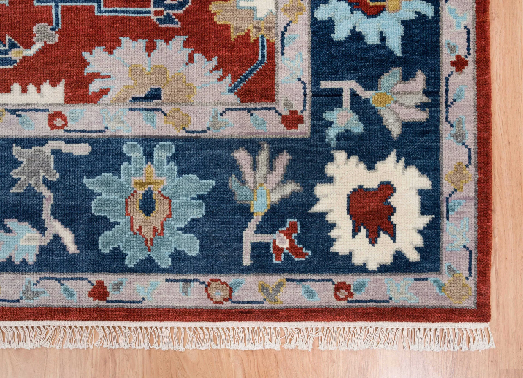 Red Rust Hand-Knotted Oushak Rug – Palmette & Rosette
