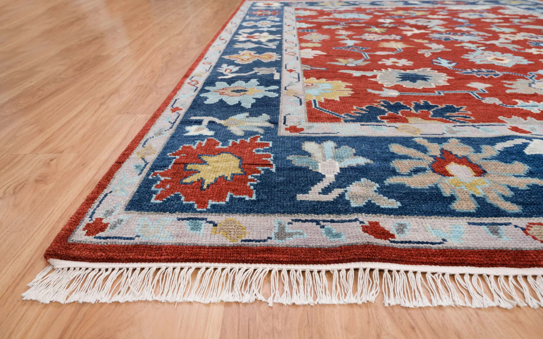 Red Rust Hand-Knotted Oushak Rug – Palmette & Rosette