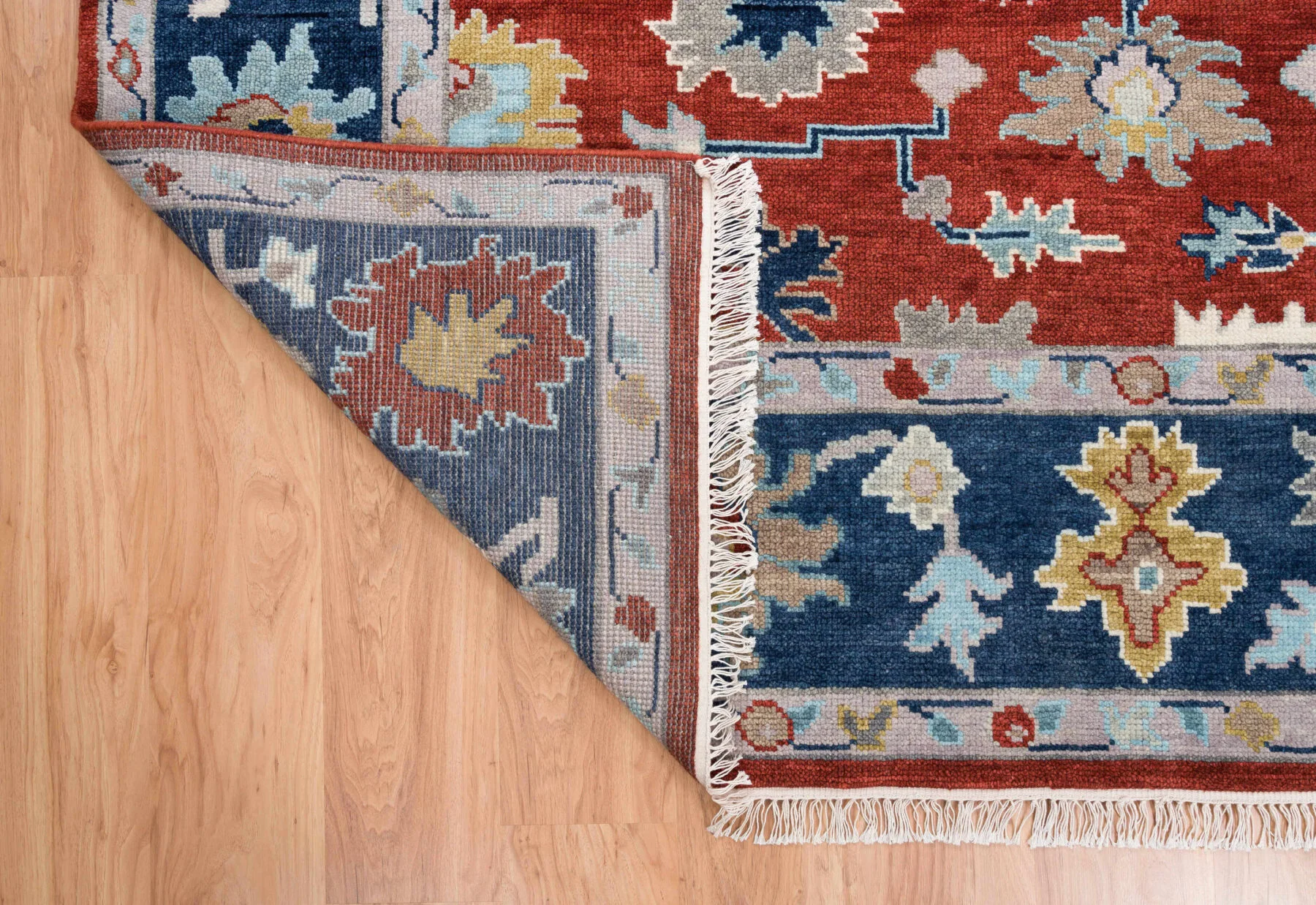 Red Rust Hand-Knotted Oushak Rug – Palmette & Rosette