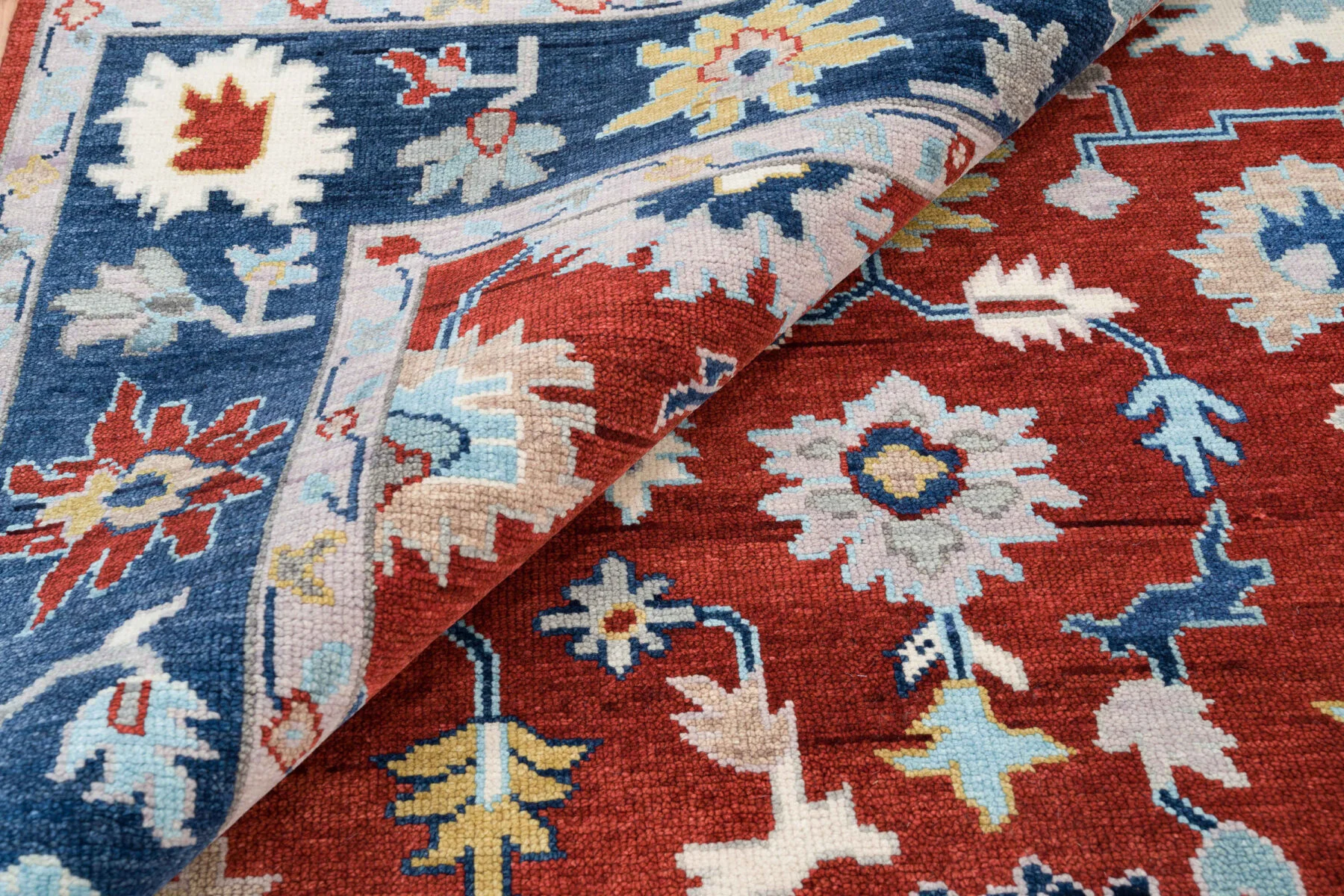 Red Rust Hand-Knotted Oushak Rug – Palmette & Rosette