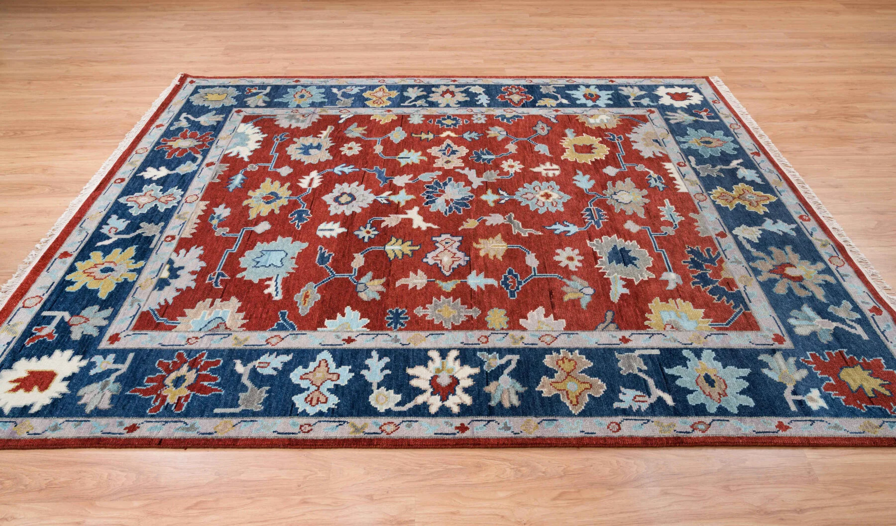 Red Rust Hand-Knotted Oushak Rug – Palmette & Rosette