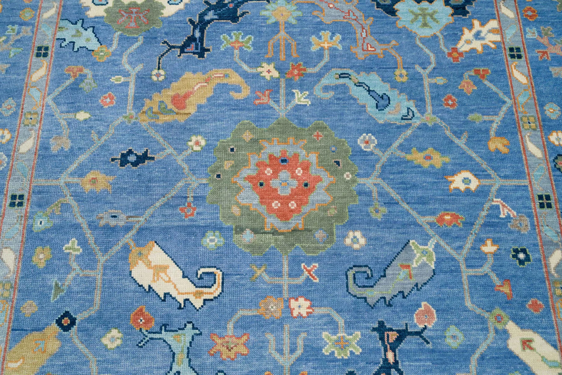 Blue & Gold Hand-Knotted Oushak Rug – Rosette & Palmette