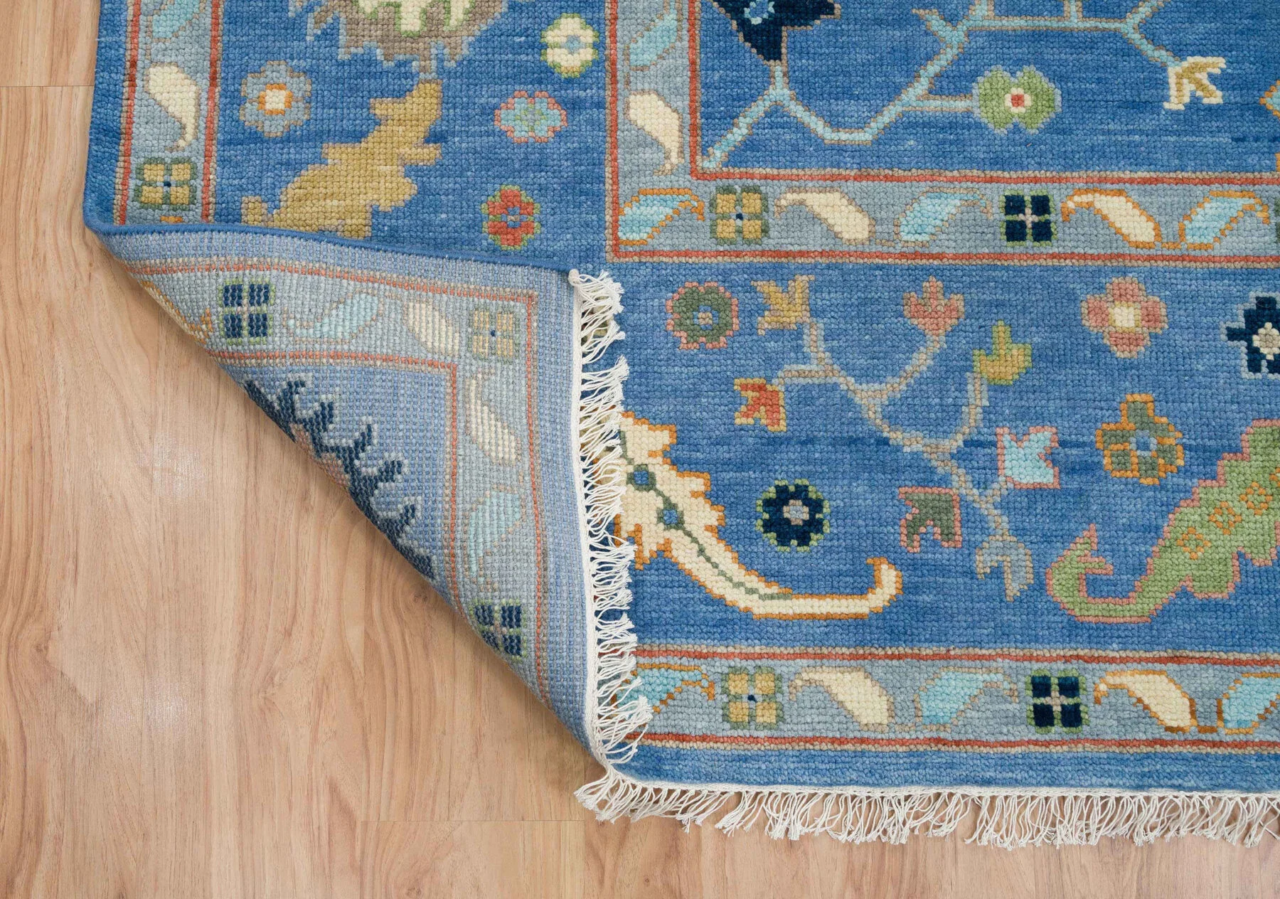 Blue & Gold Hand-Knotted Oushak Rug – Rosette & Palmette