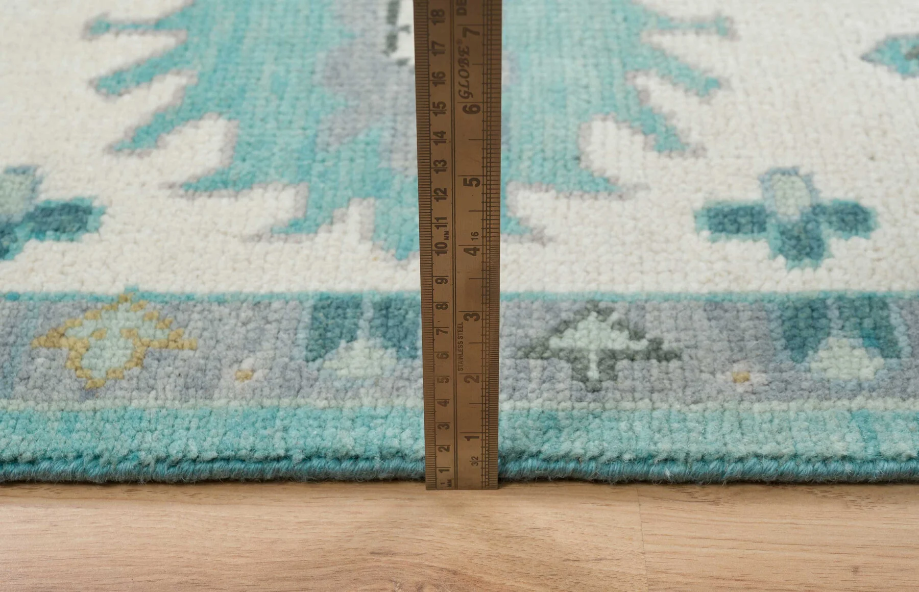 Aqua & Ivory Hand-Knotted Oushak Rug – Palmette & Vine