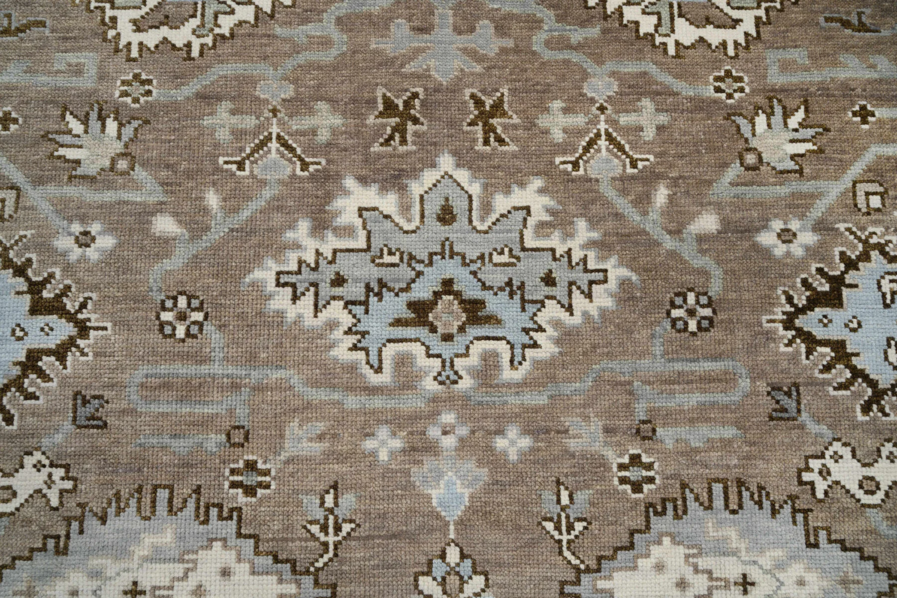 Taupe Hand-Knotted Oushak Rug – Palmette & Vine