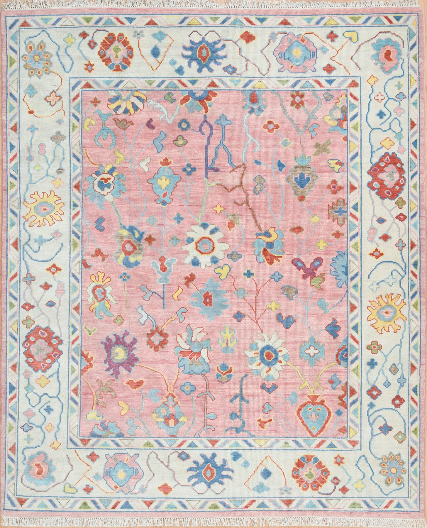 Rose Pink Hand-Knotted Oushak Rug – Rosette & Tulip