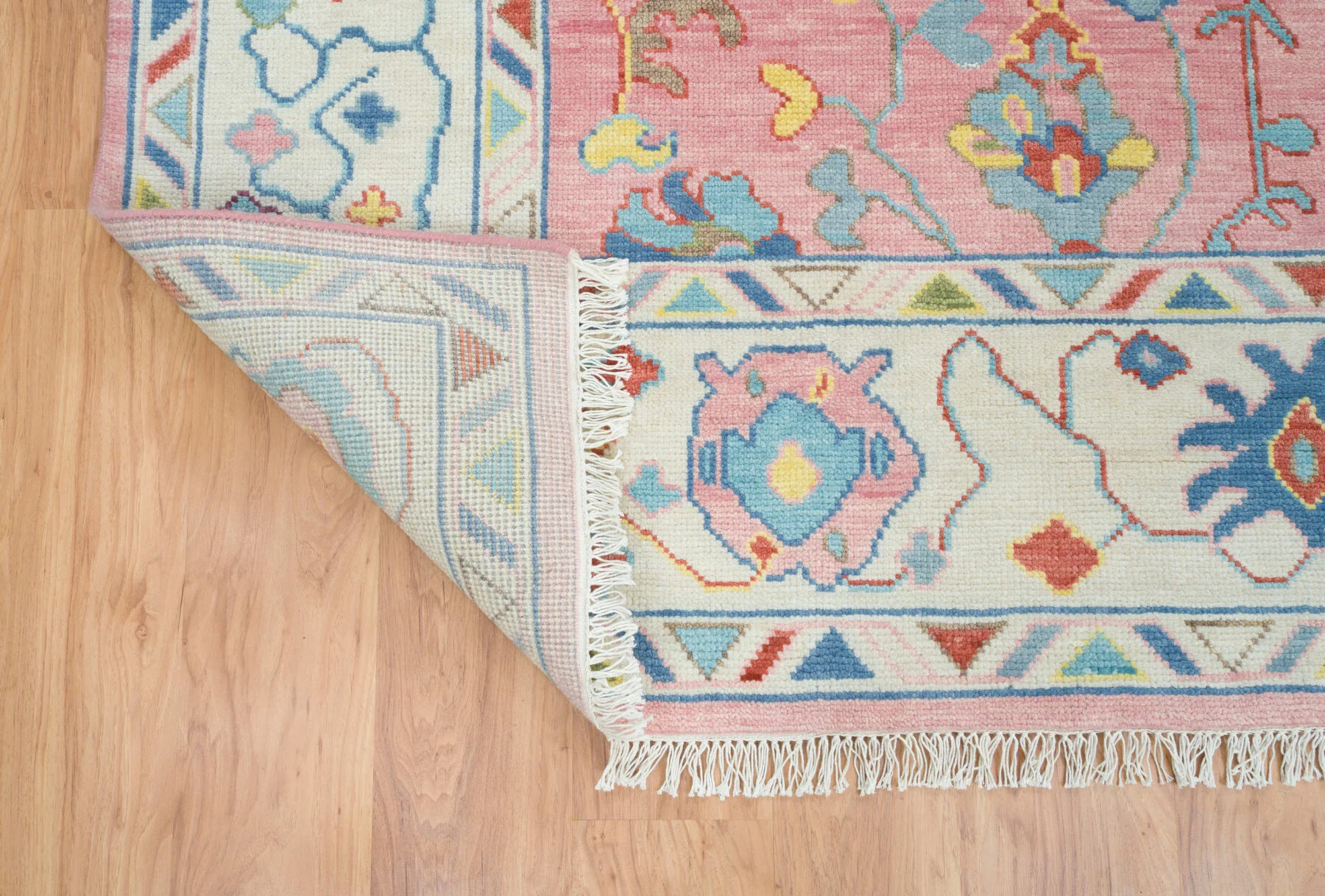 Rose Pink Hand-Knotted Oushak Rug – Rosette & Tulip