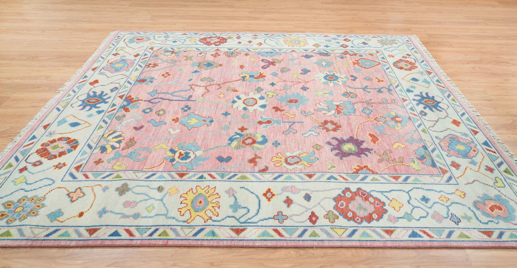 Rose Pink Hand-Knotted Oushak Rug – Rosette & Tulip