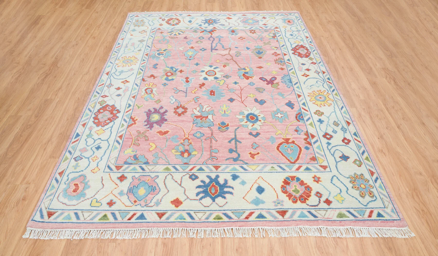 Rose Pink Hand-Knotted Oushak Rug – Rosette & Tulip