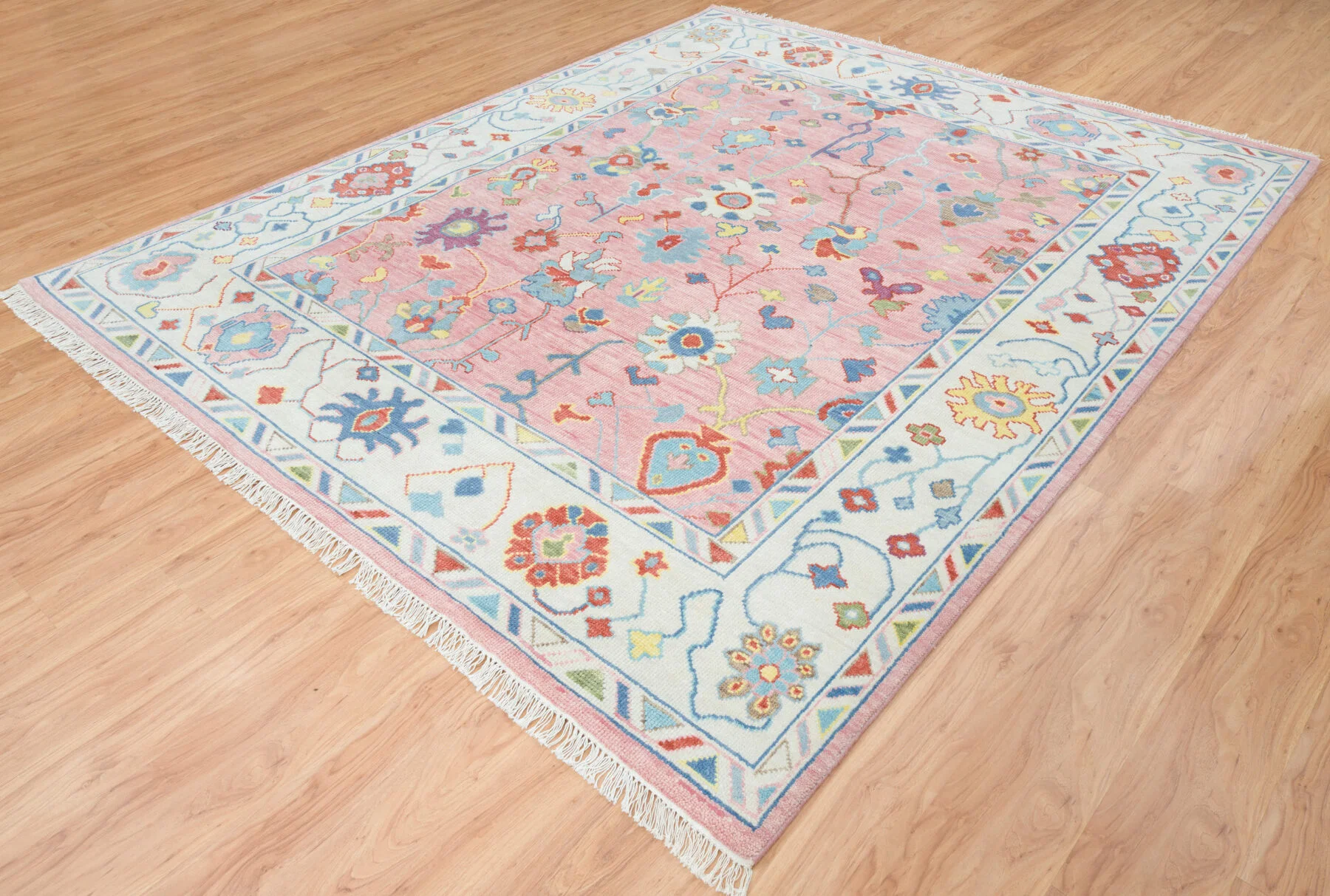 Rose Pink Hand-Knotted Oushak Rug – Rosette & Tulip