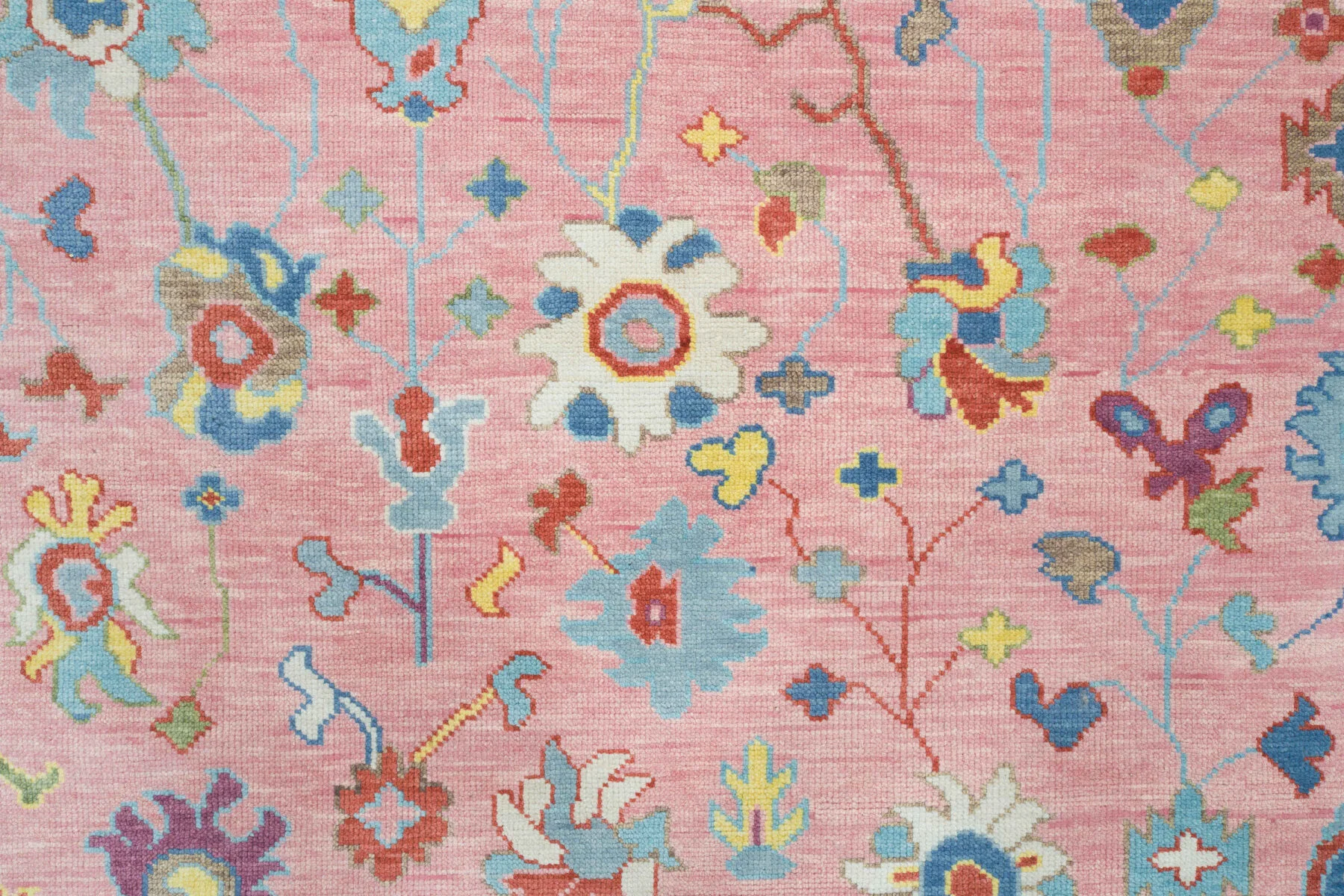 Rose Pink Hand-Knotted Oushak Rug – Rosette & Tulip