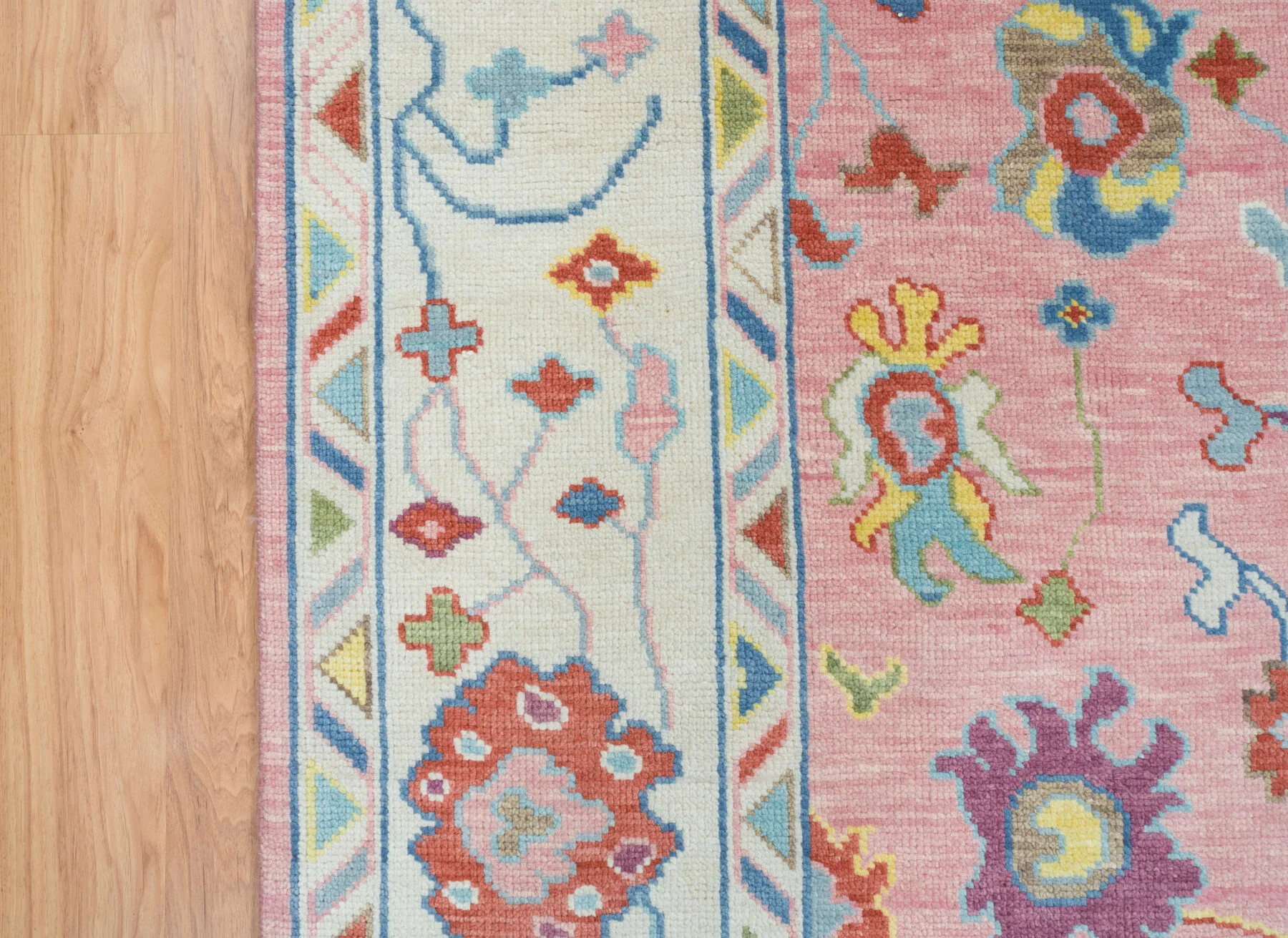 Rose Pink Hand-Knotted Oushak Rug – Rosette & Tulip