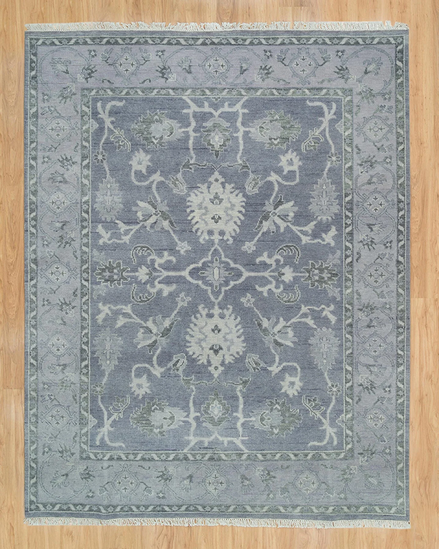Slate Hand-Knotted Oushak Rug – Palmette & Vine
