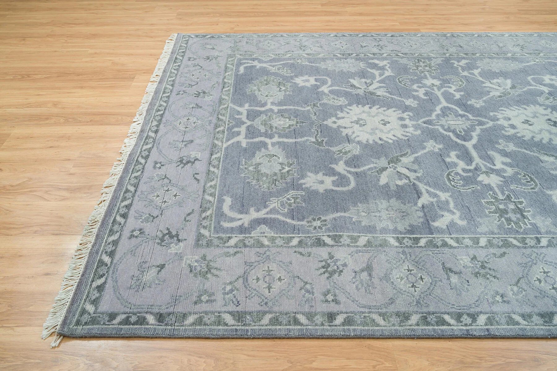 Slate Hand-Knotted Oushak Rug – Palmette & Vine