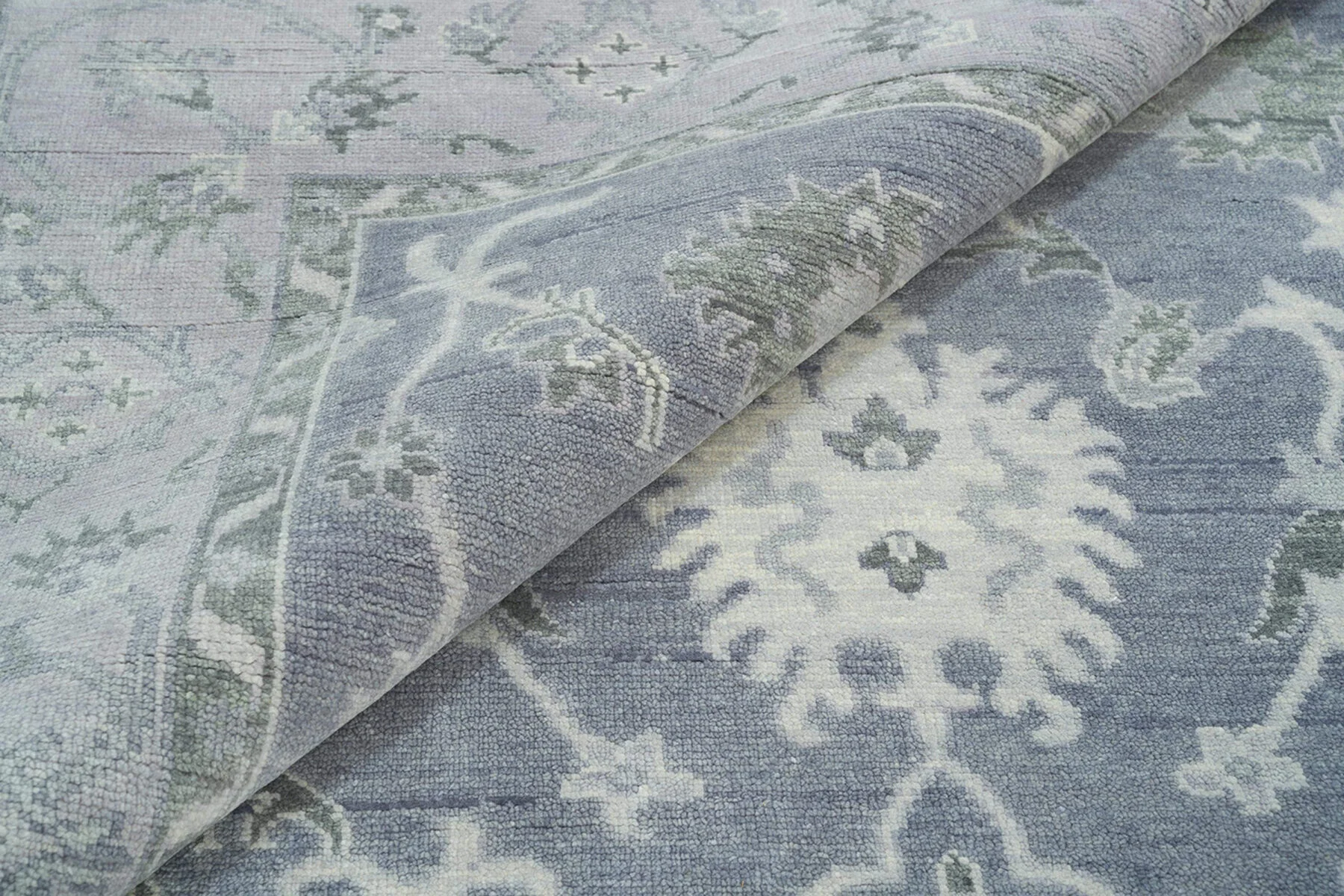 Slate Hand-Knotted Oushak Rug – Palmette & Vine