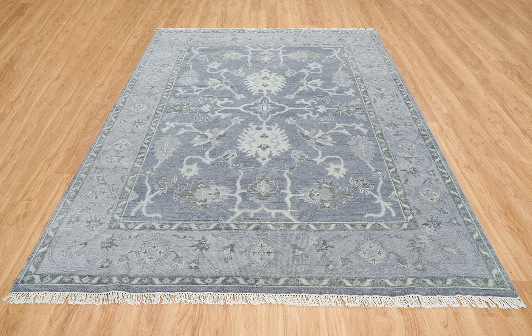 Slate Hand-Knotted Oushak Rug – Palmette & Vine