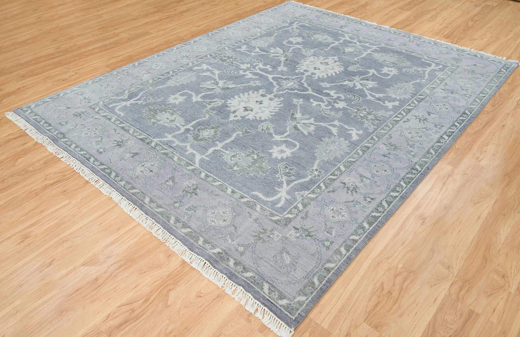 Slate Hand-Knotted Oushak Rug – Palmette & Vine