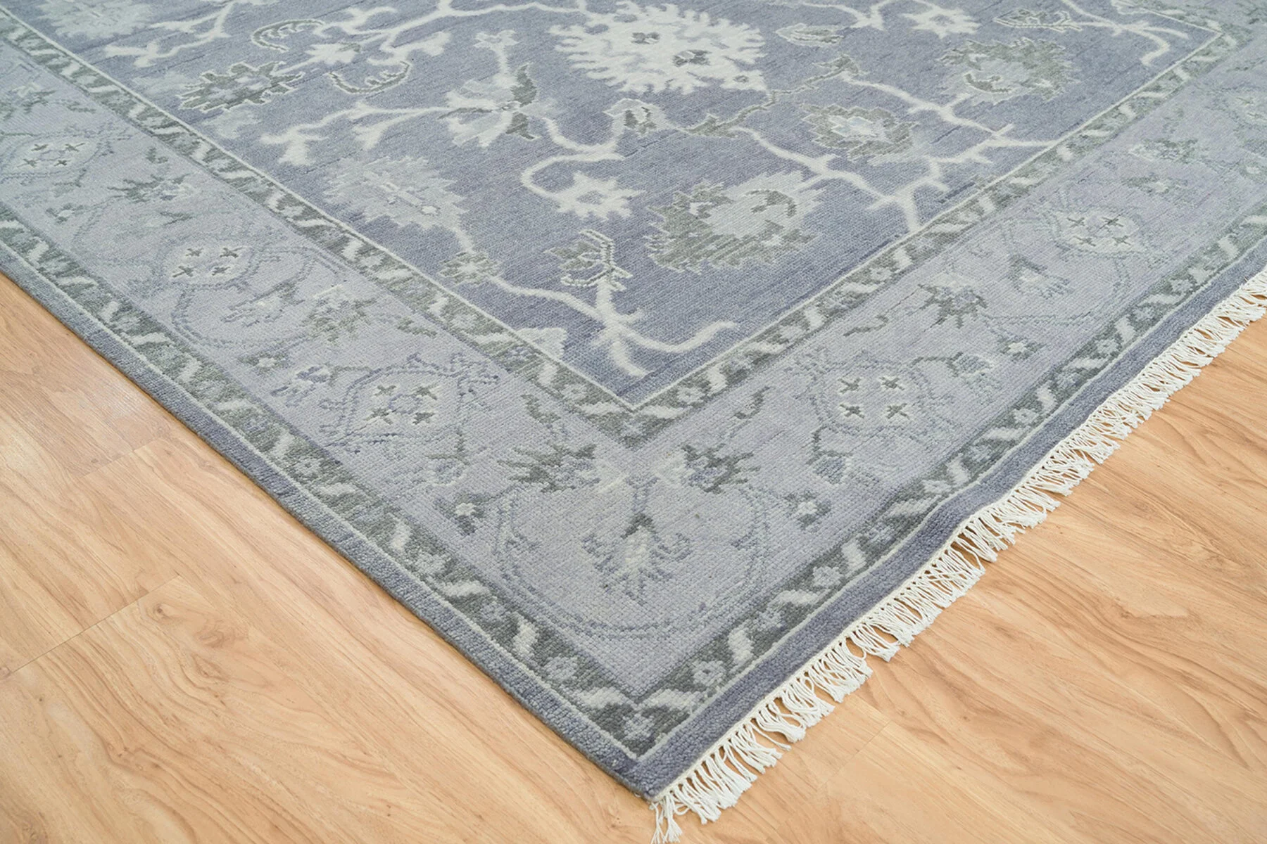 Slate Hand-Knotted Oushak Rug – Palmette & Vine