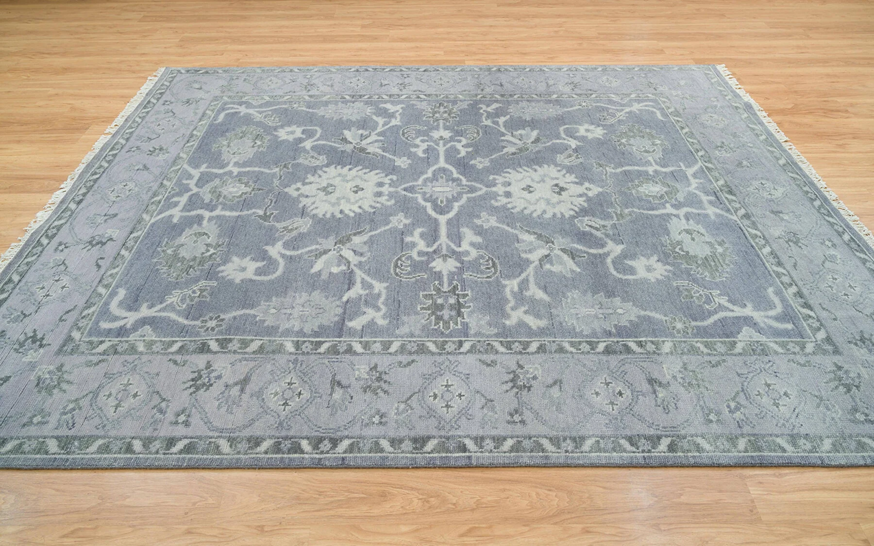 Slate Hand-Knotted Oushak Rug – Palmette & Vine