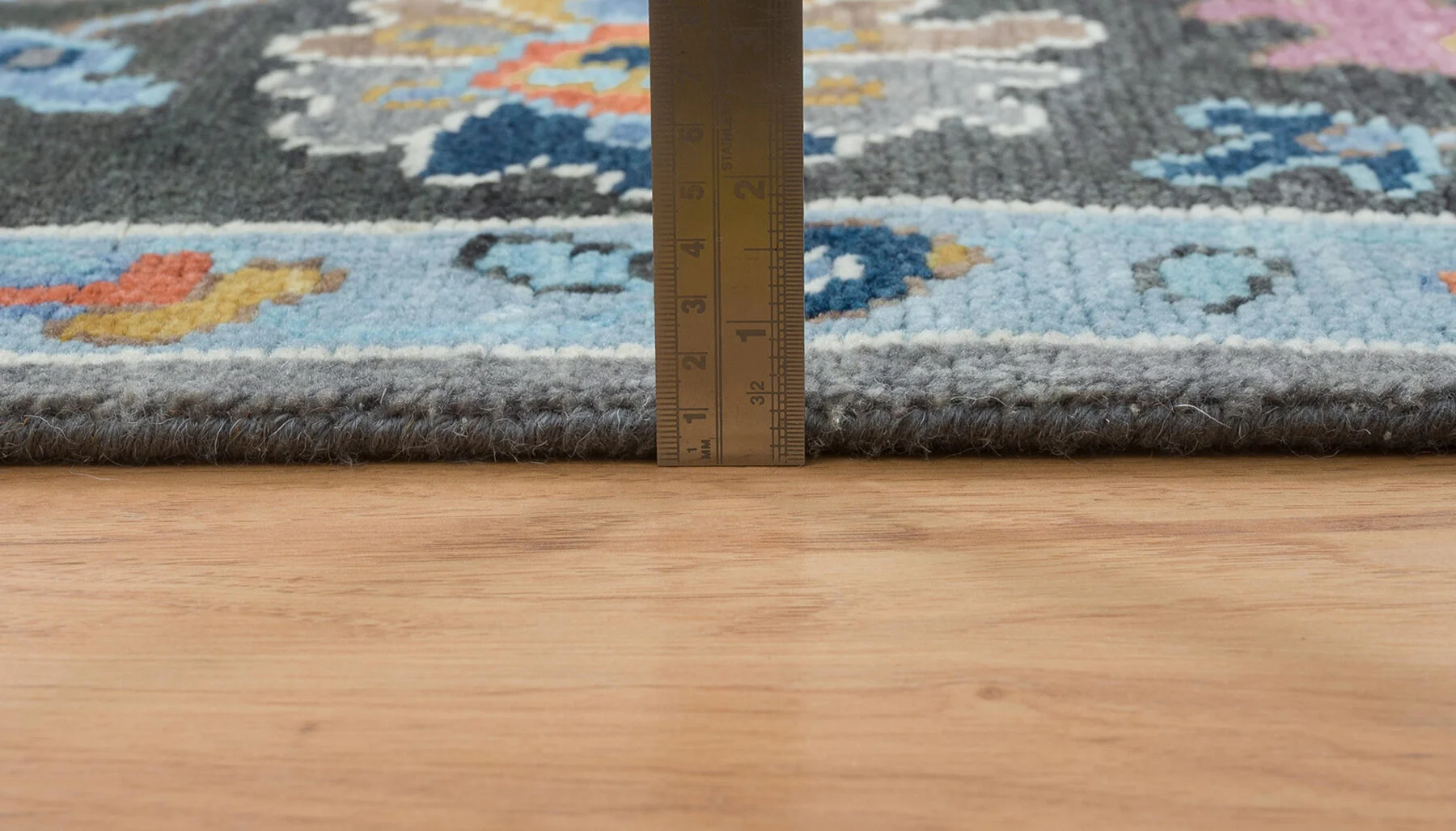 Charcoal & Blue Hand-Knotted Oushak Rug – Rosette & Palmette