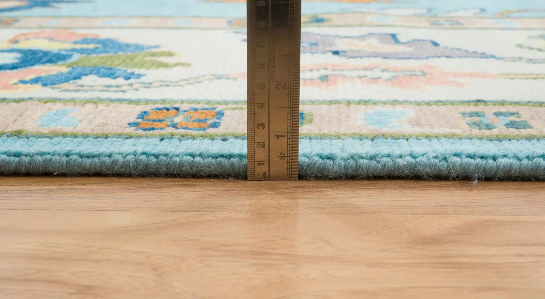 Blue & Blush Hand-Knotted Oushak Rug – Palmette & Rosette (3450)