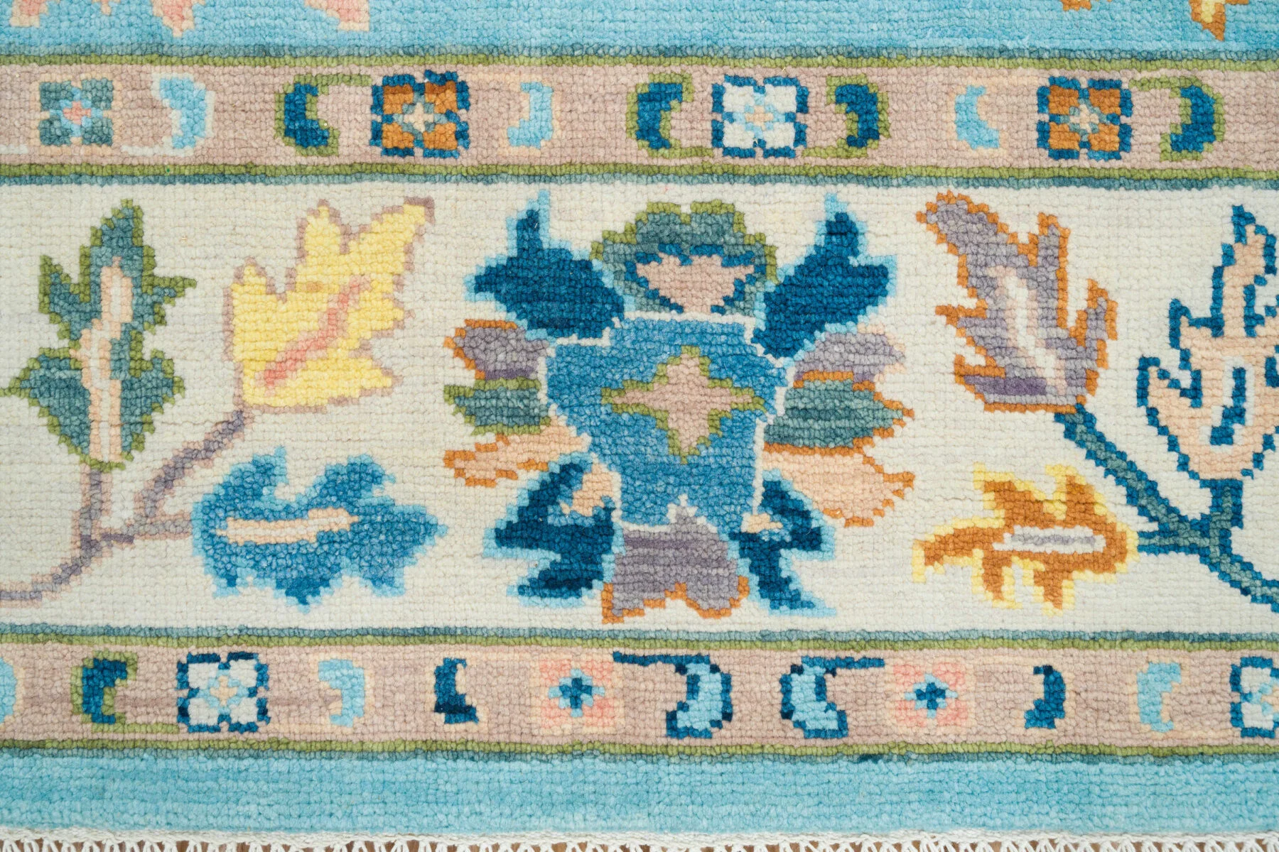 Blue & Blush Hand-Knotted Oushak Rug – Palmette & Rosette (3450)