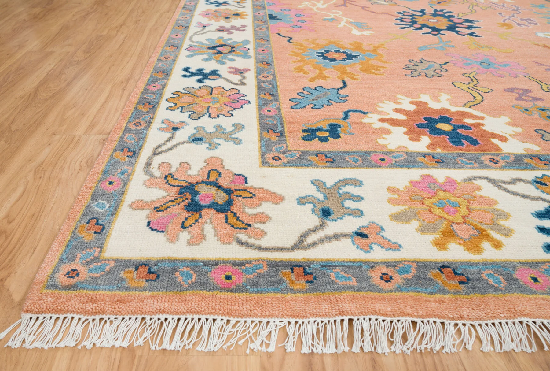 Orange Hand-Knotted Oushak Rug – Rosette & Palmette