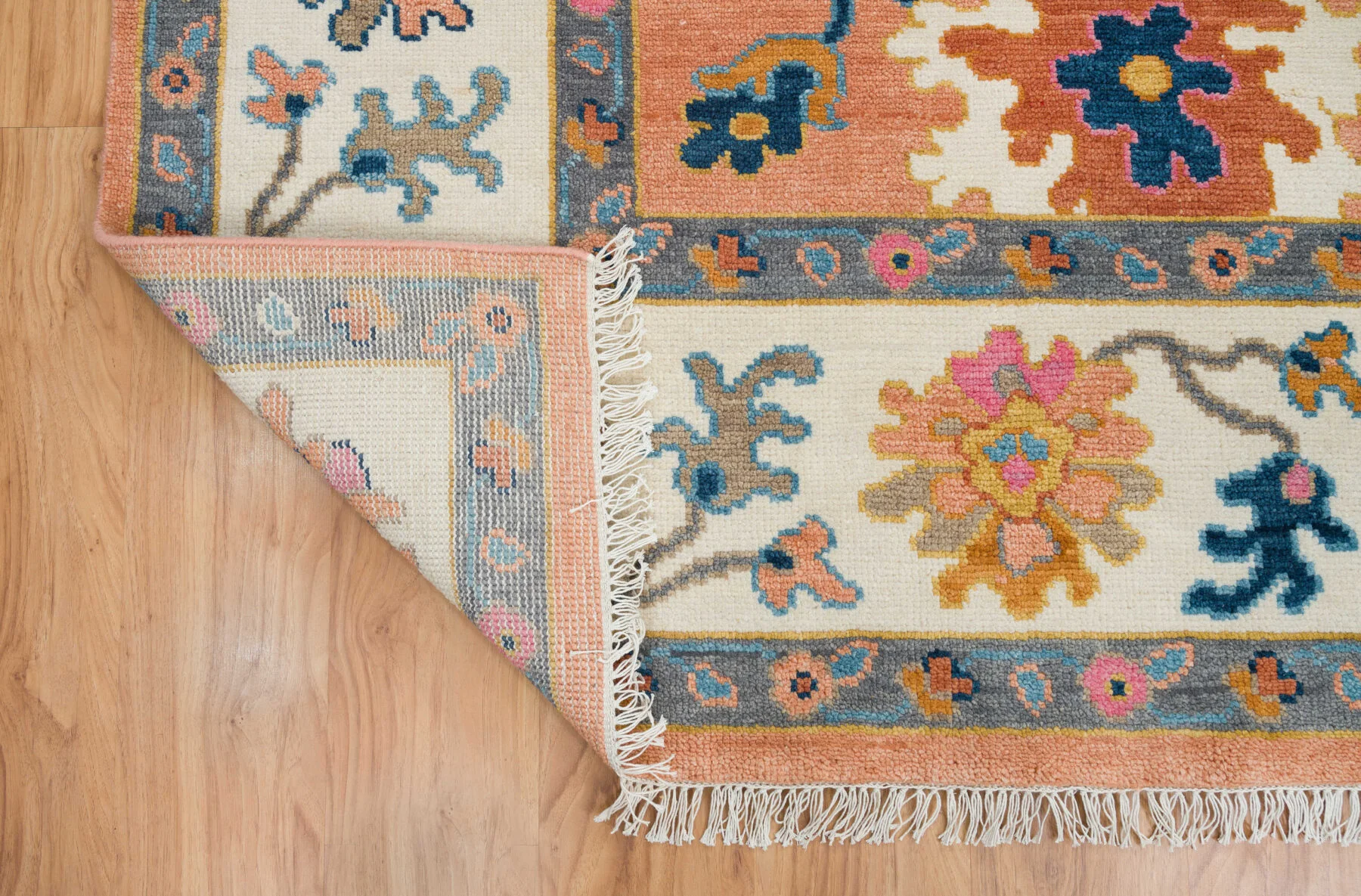 Orange Hand-Knotted Oushak Rug – Rosette & Palmette