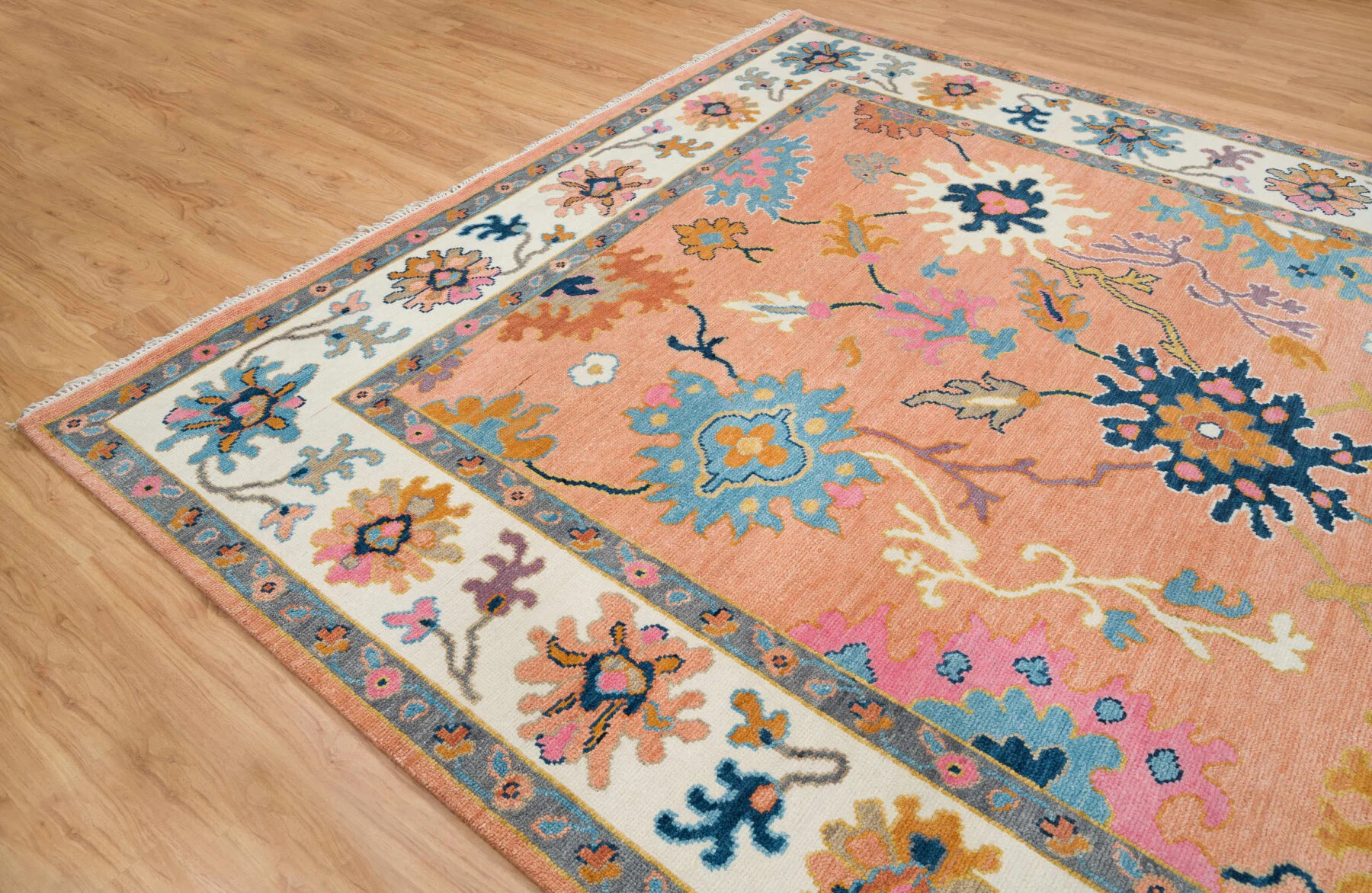 Orange Hand-Knotted Oushak Rug – Rosette & Palmette