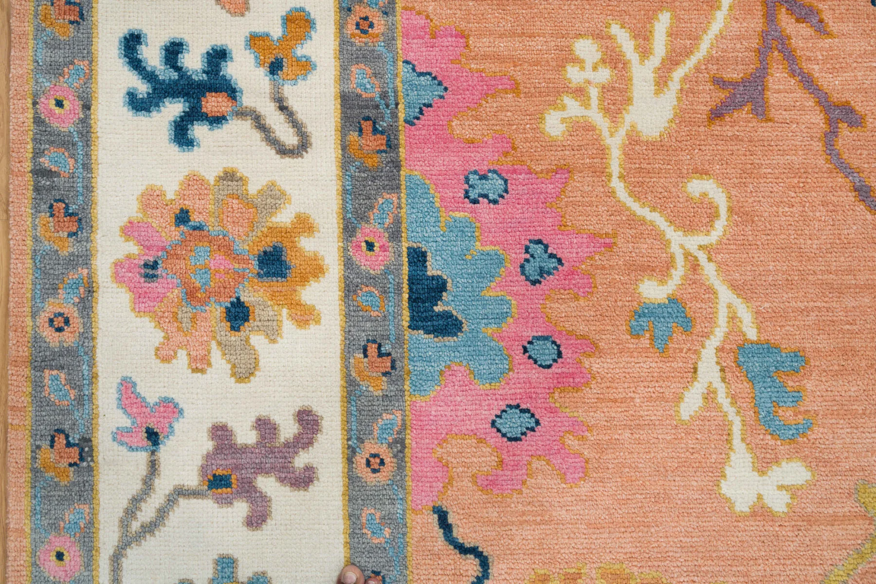 Orange Hand-Knotted Oushak Rug – Rosette & Palmette
