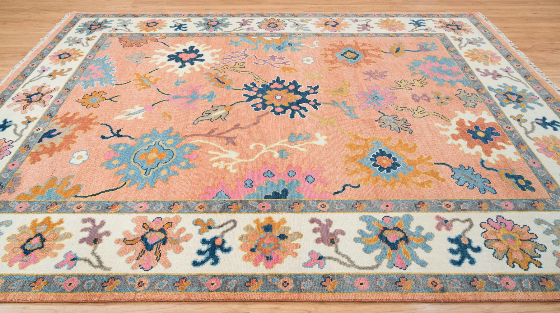 Orange Hand-Knotted Oushak Rug – Rosette & Palmette