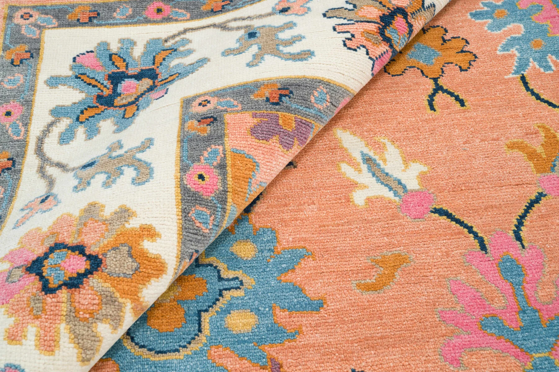 Orange Hand-Knotted Oushak Rug – Rosette & Palmette