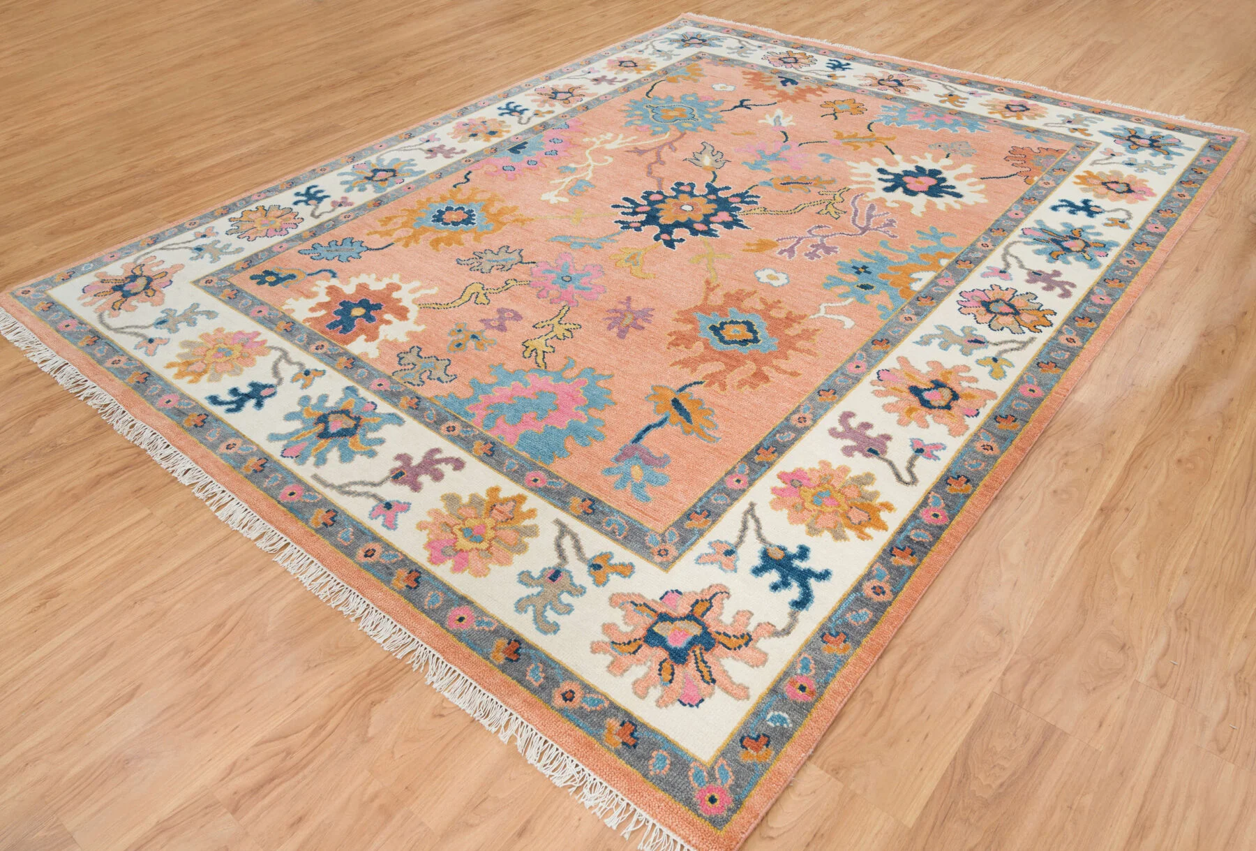 Orange Hand-Knotted Oushak Rug – Rosette & Palmette