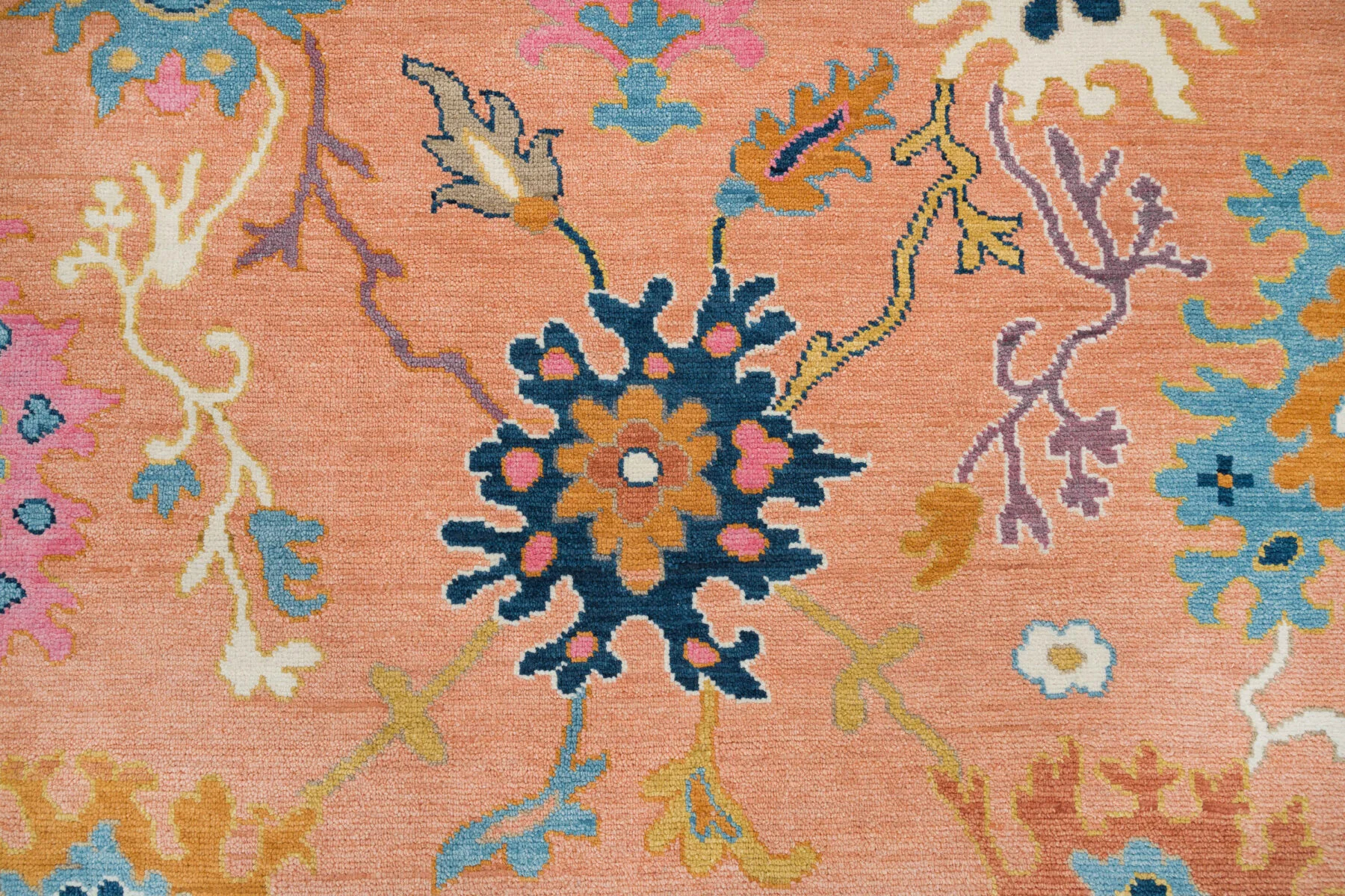Orange Hand-Knotted Oushak Rug – Rosette & Palmette