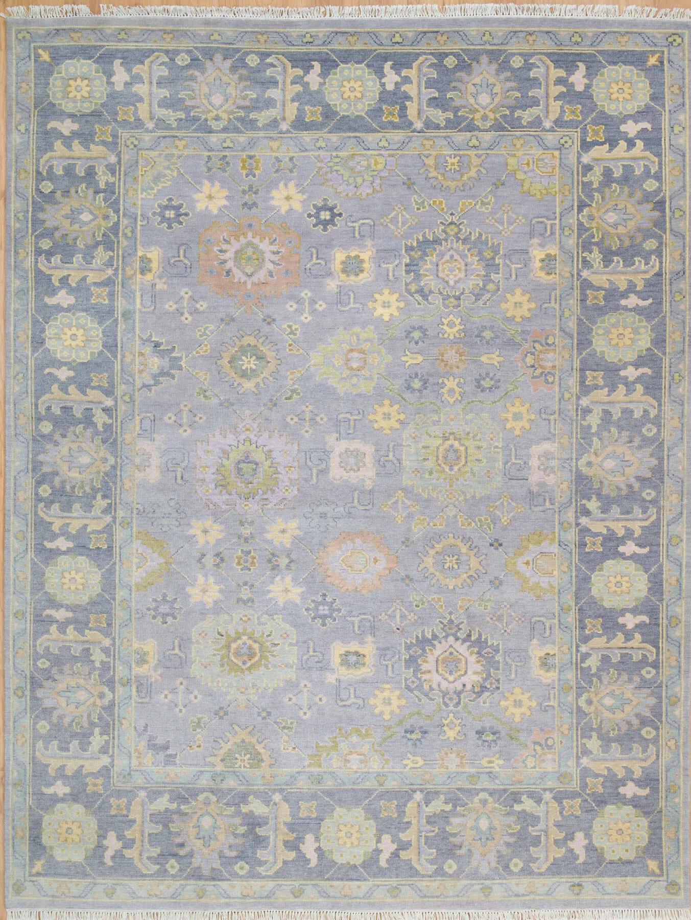 Lavender Hand-Knotted Oushak Rug – Rosette & Palmette
