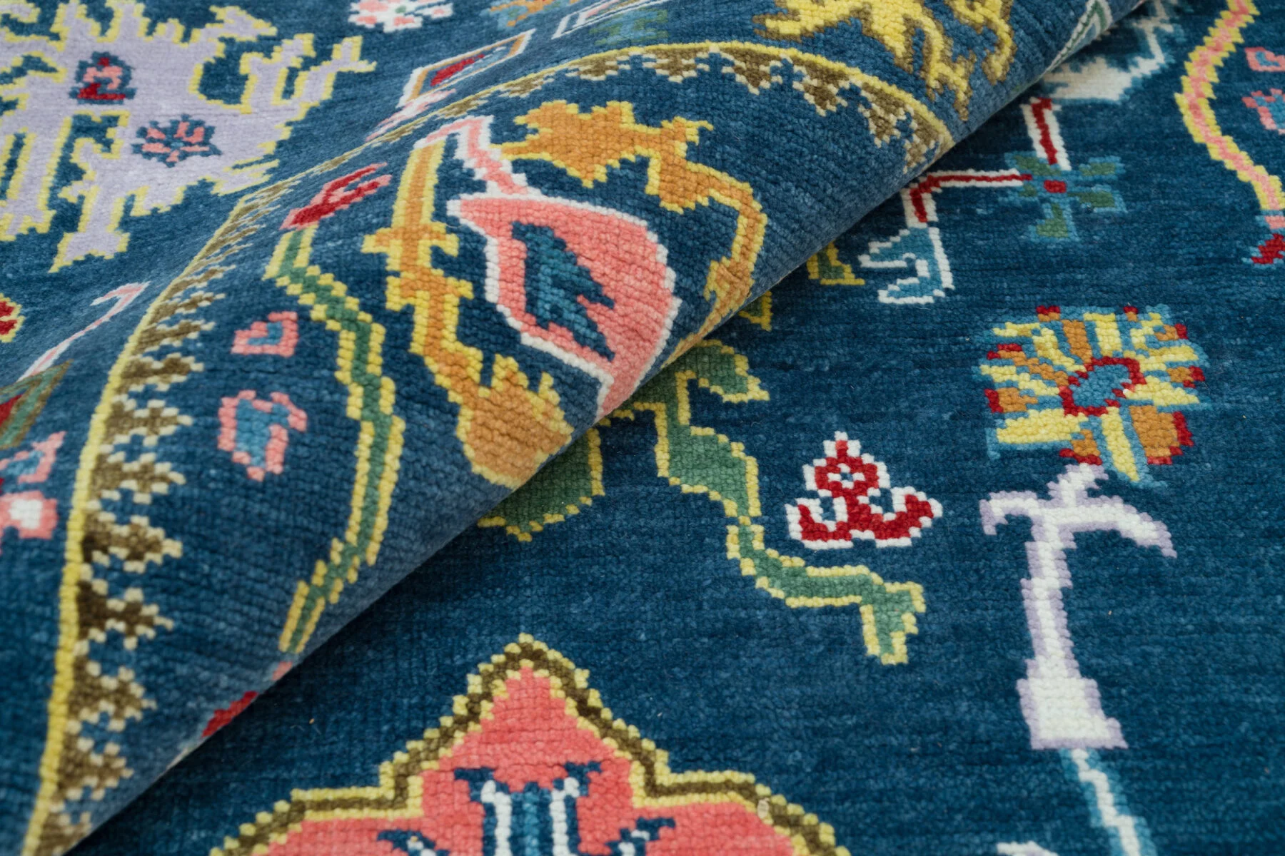 Navy & Green Hand-Knotted Oushak Rug – Palmette & Rosette
