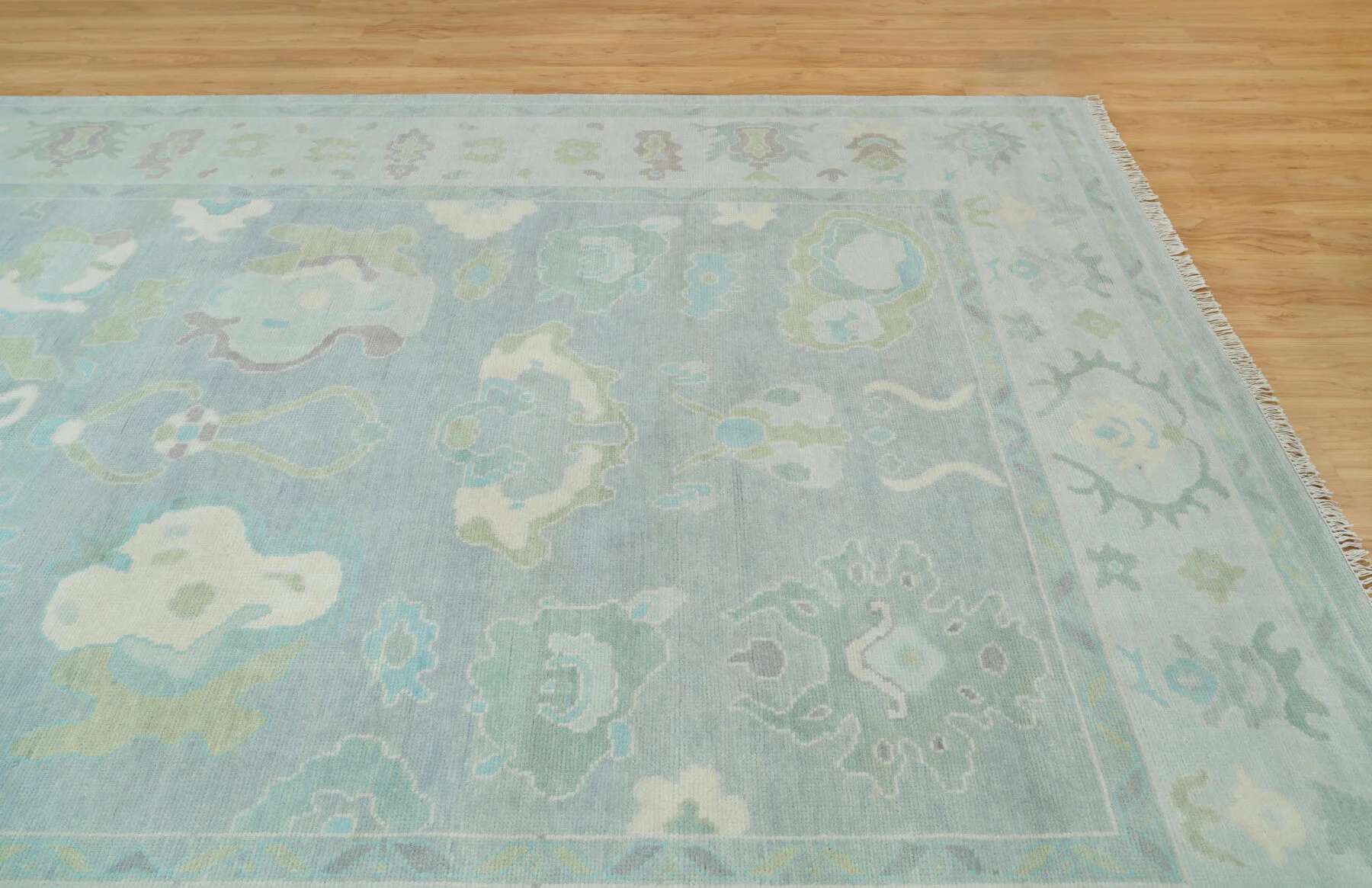 Teal & Blue Hand-Knotted Oushak Rug – Palmette & Rosette