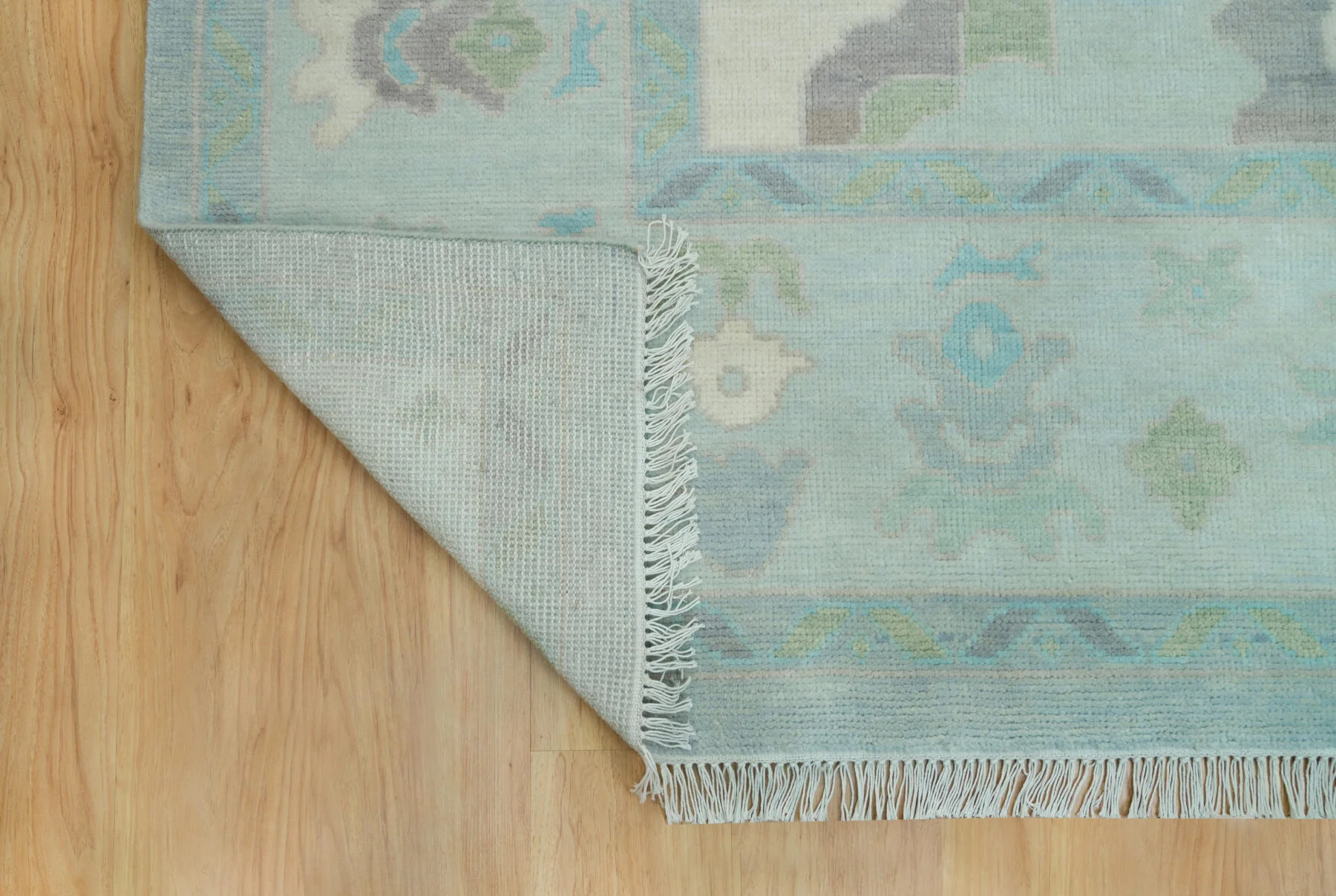 Teal & Blue Hand-Knotted Oushak Rug – Palmette & Rosette