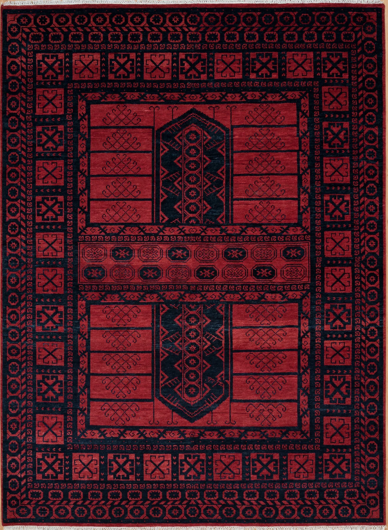 Red Hand-Knotted Tribal Rug – Diamond & Gul