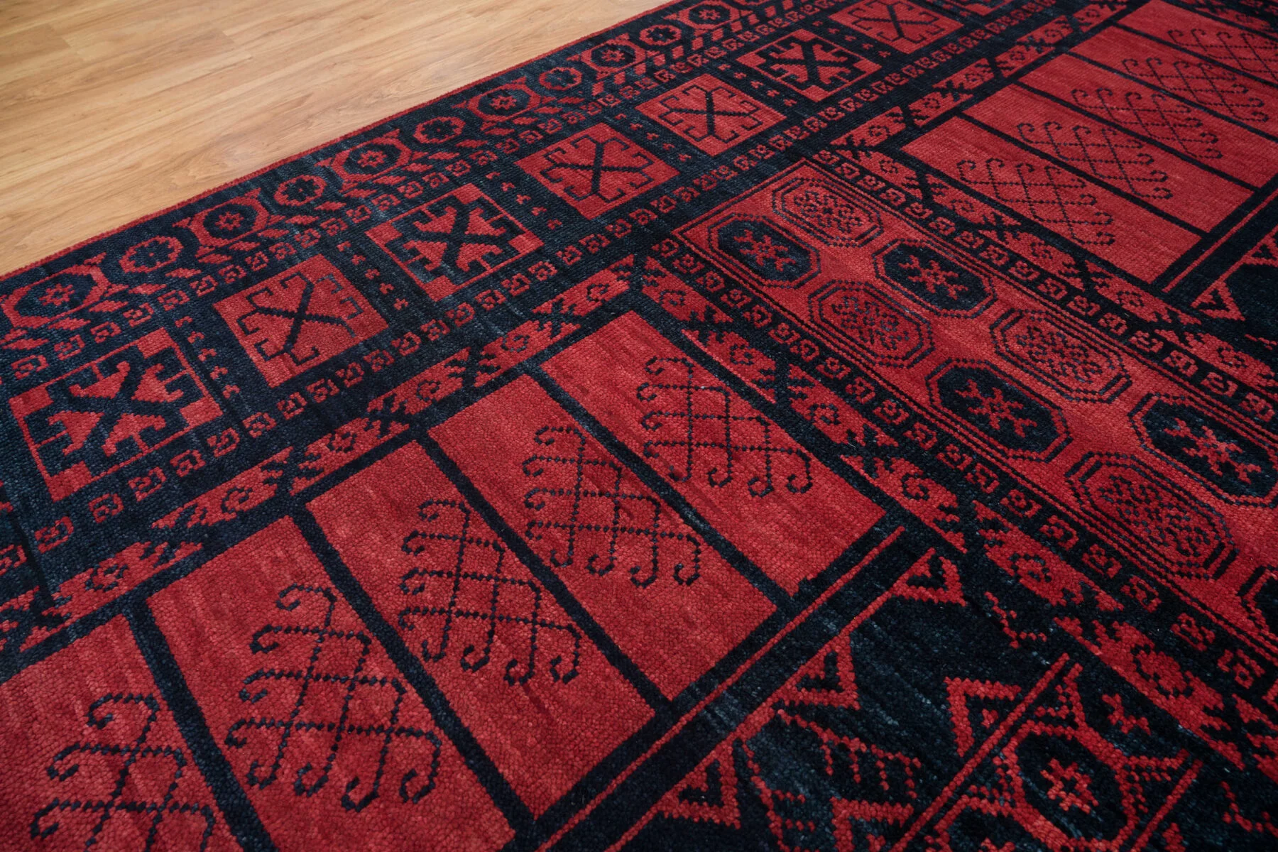Red Hand-Knotted Tribal Rug – Diamond & Gul