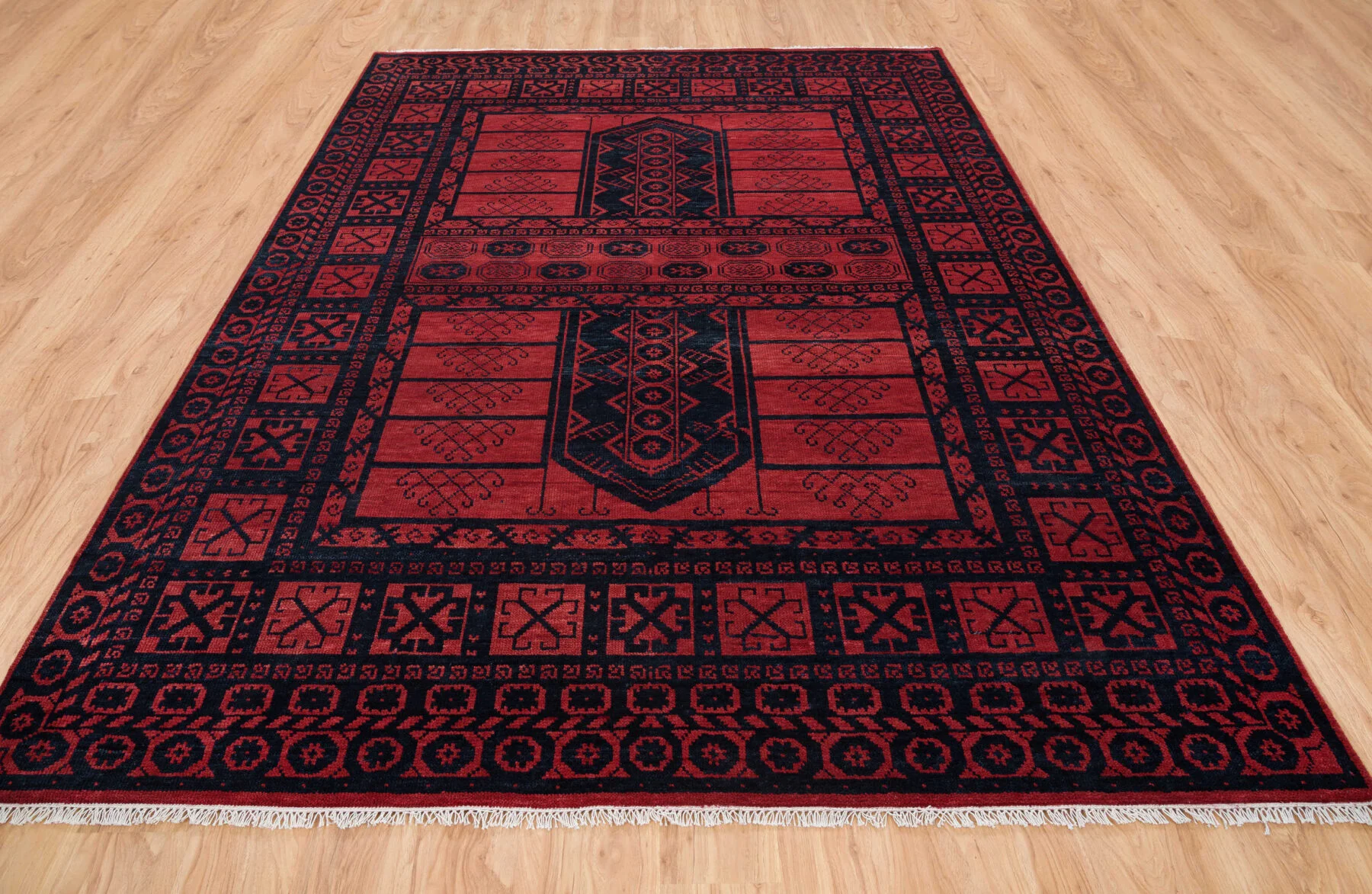 Red Hand-Knotted Tribal Rug – Diamond & Gul
