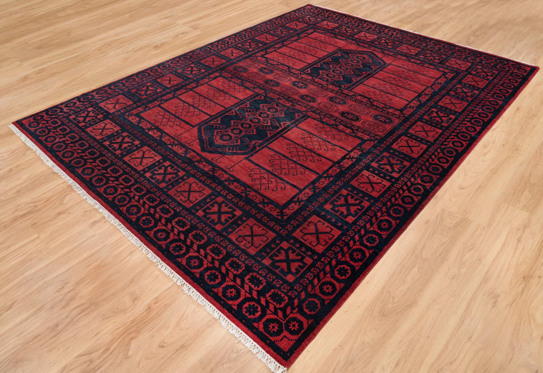 Red Hand-Knotted Tribal Rug – Diamond & Gul