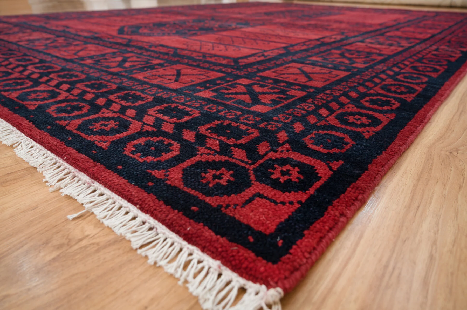 Red Hand-Knotted Tribal Rug – Diamond & Gul