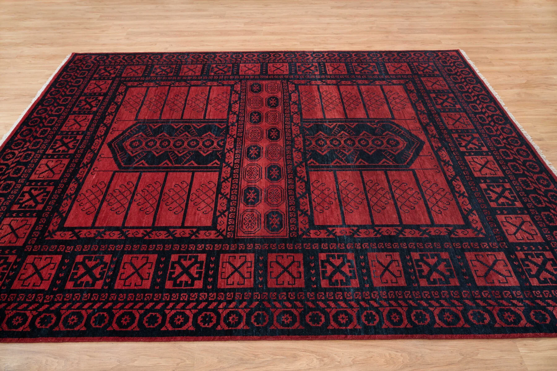 Red Hand-Knotted Tribal Rug – Diamond & Gul