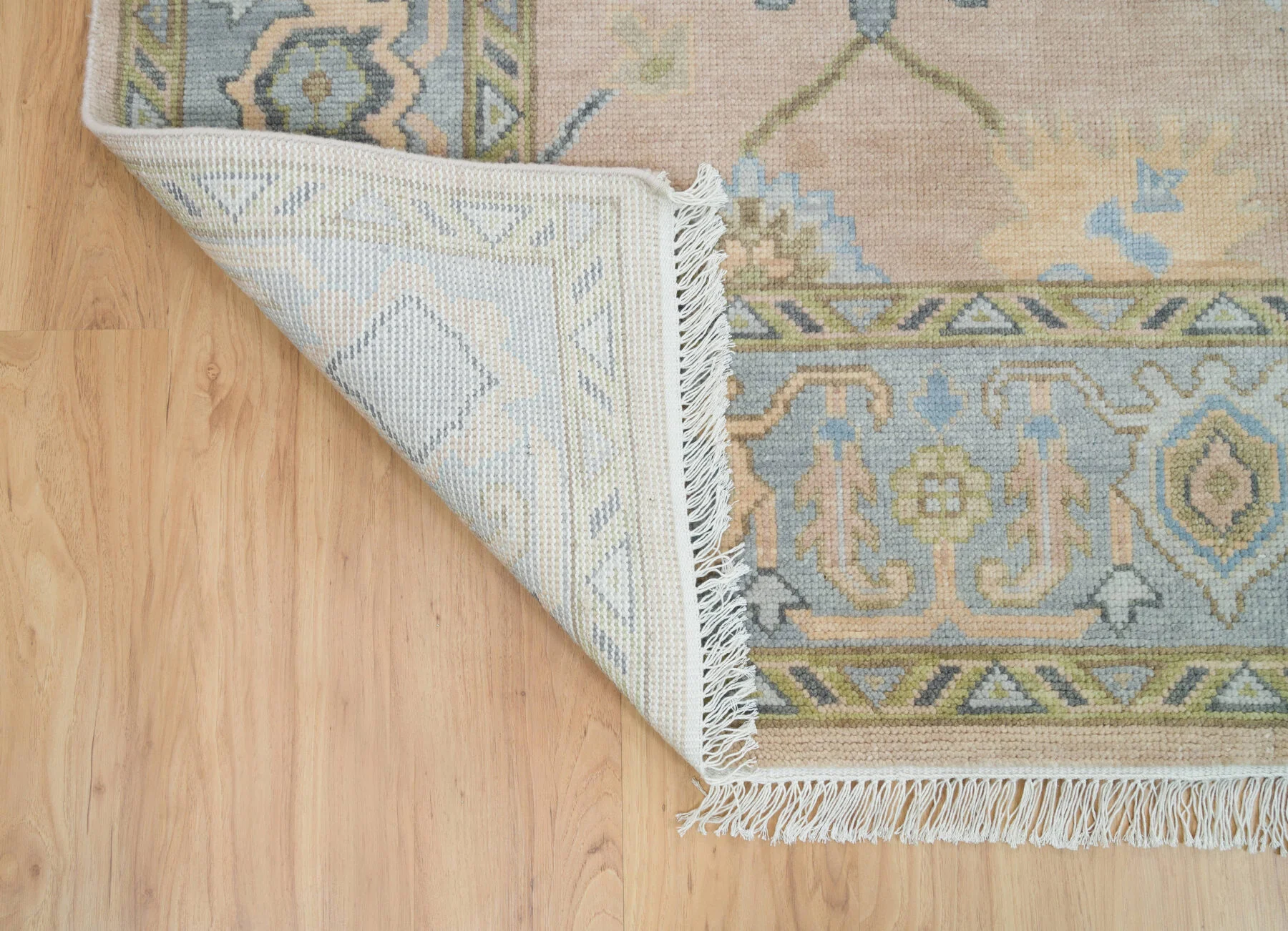 Sand & Olive Hand-Knotted Oushak Rug – Palmette & Vine