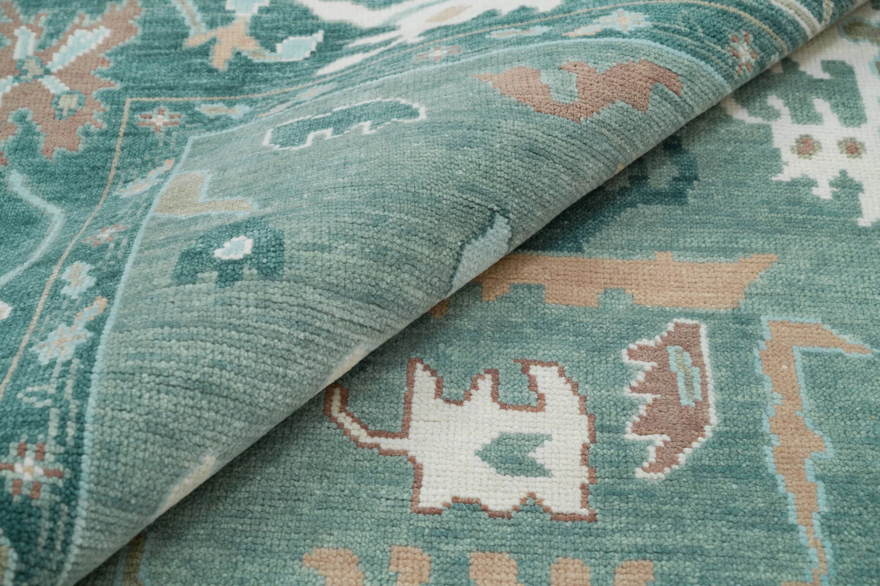 Teal Hand-Knotted Oushak Rug – Palmette & Vine